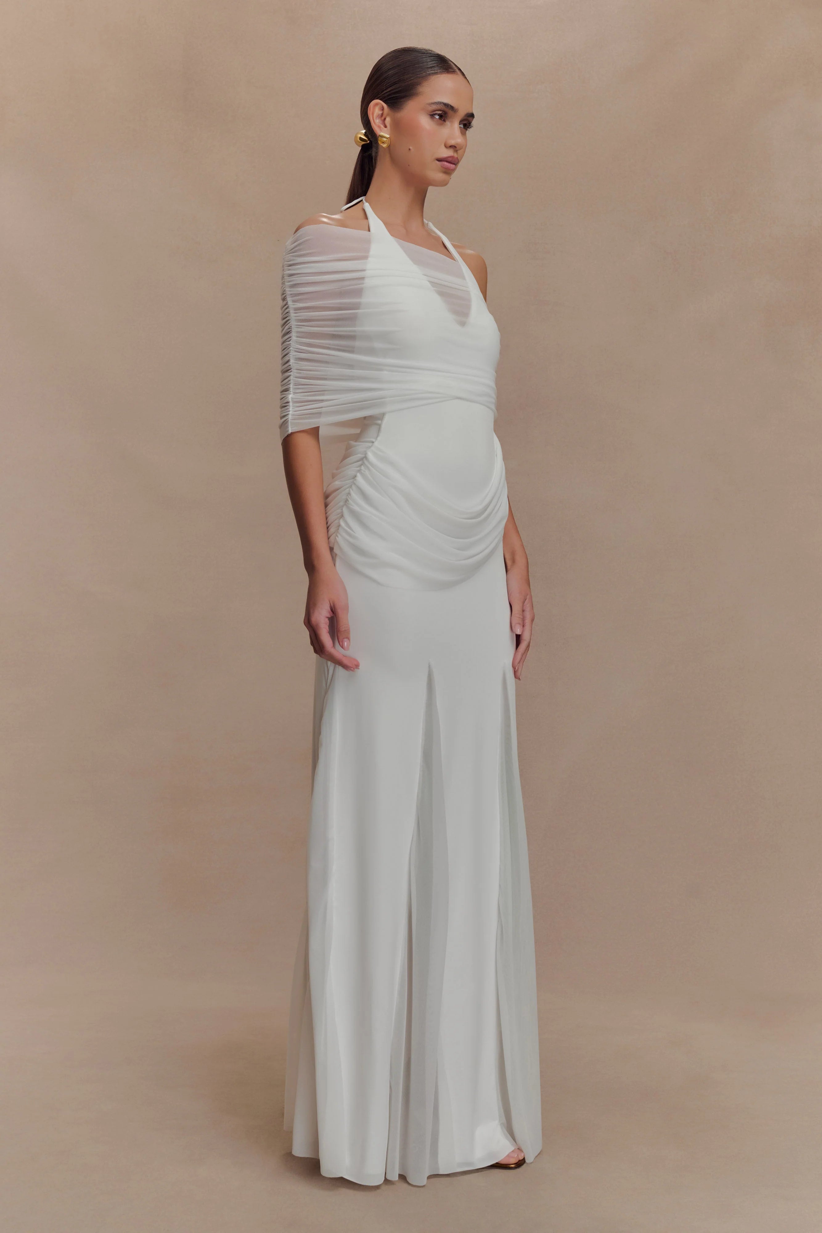 Gabrielle Slinky And Mesh Maxi Dress - White