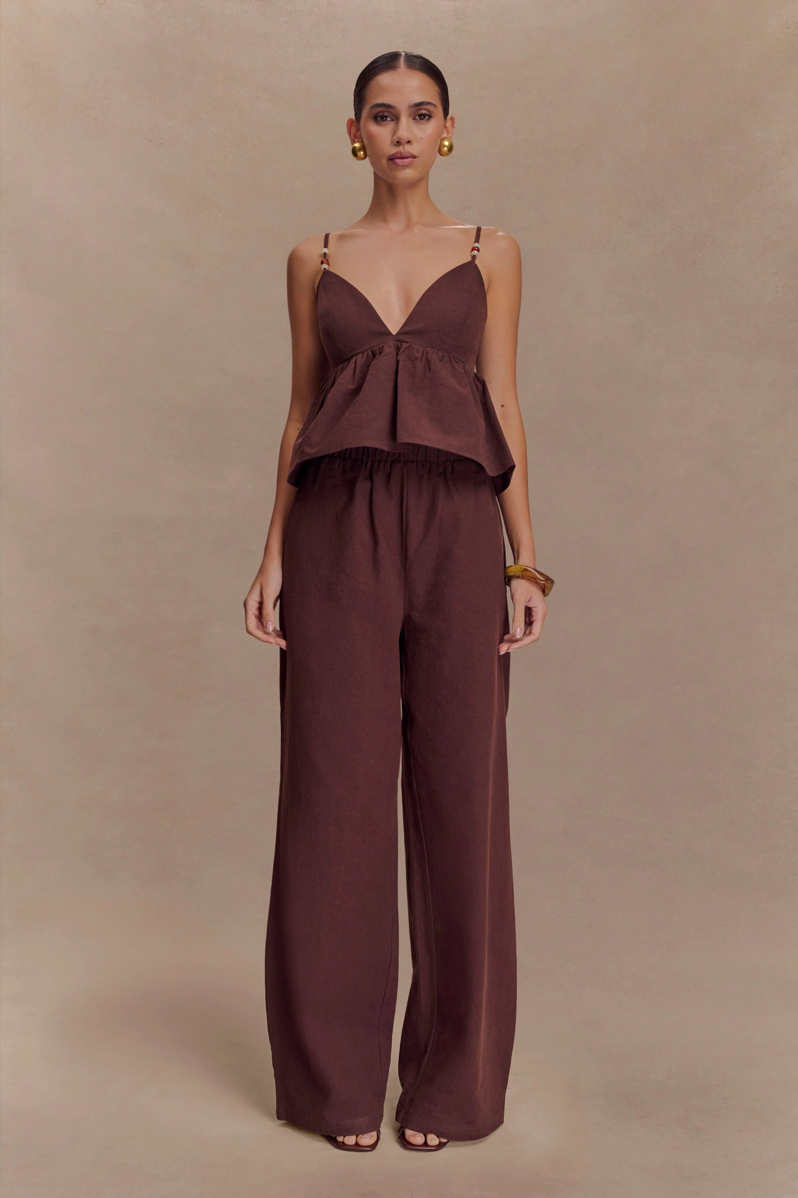 Janayia Cotton Beaded Top - Dark Espresso