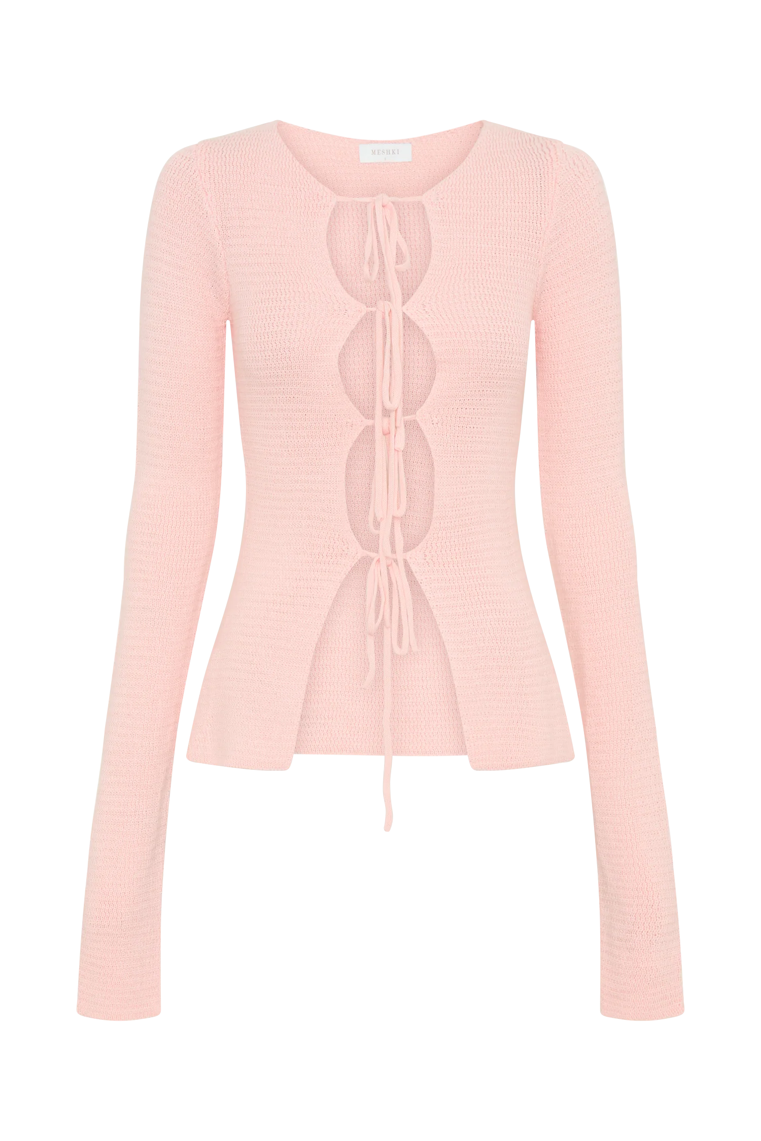 Noah Knit Tie Long Sleeve Top - Baby Pink