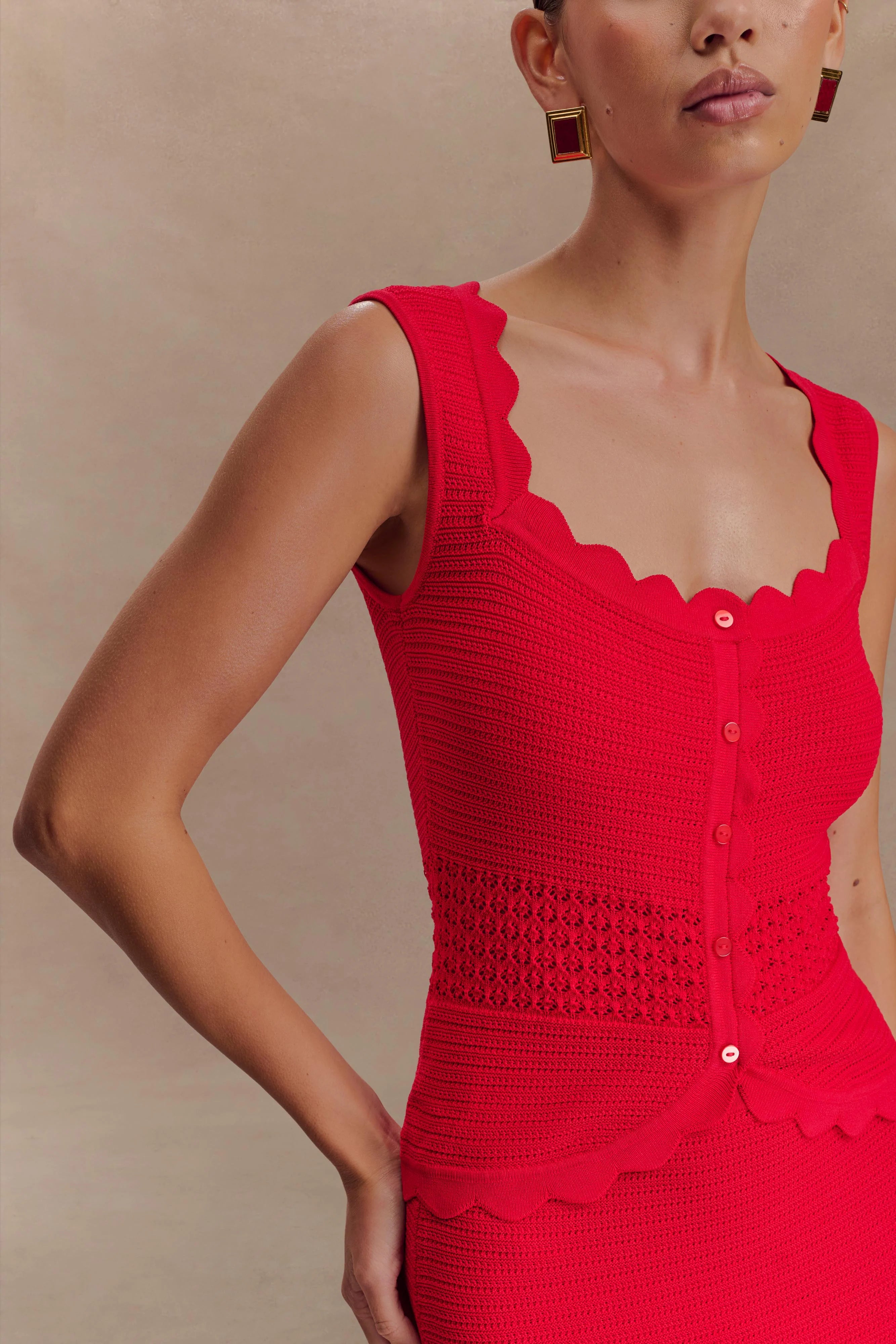 Madeline Scallop Knit Top - Red
