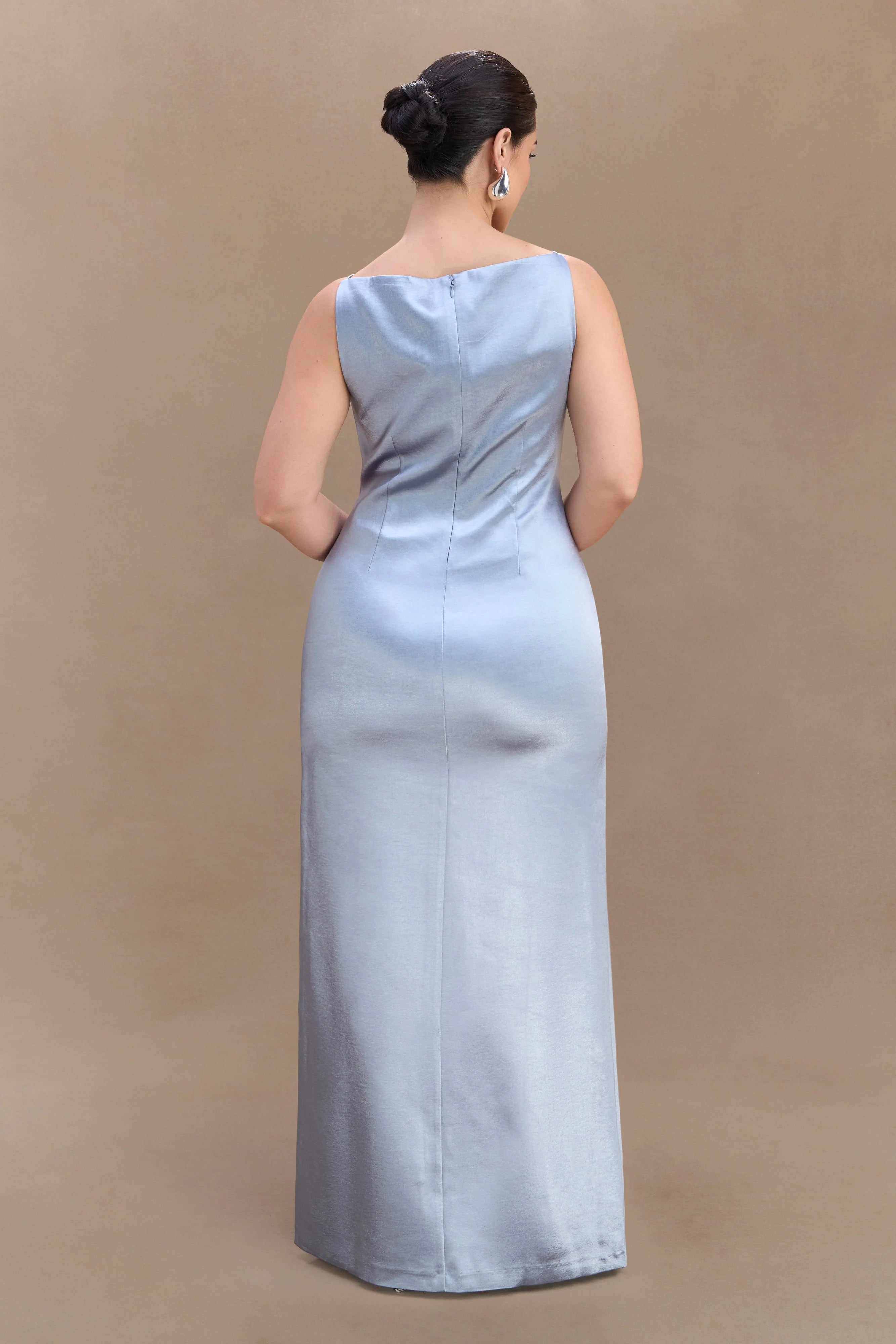 Violet Sleeveless Satin Maxi Dress - Frosted Blue