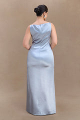 Violet Sleeveless Satin Maxi Dress - Frosted Blue