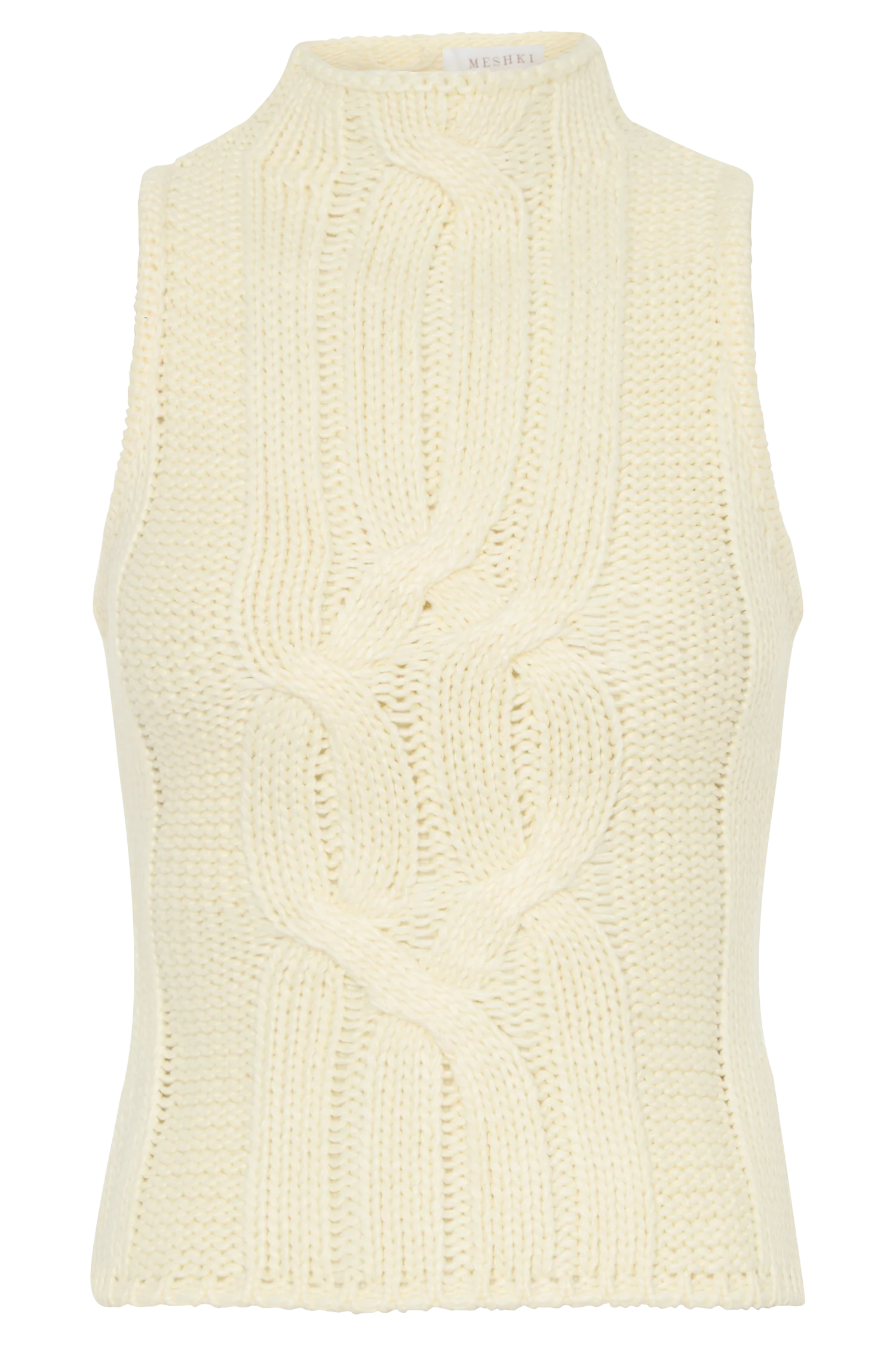 Roberta High Neck Cable Knit Top - Ivory