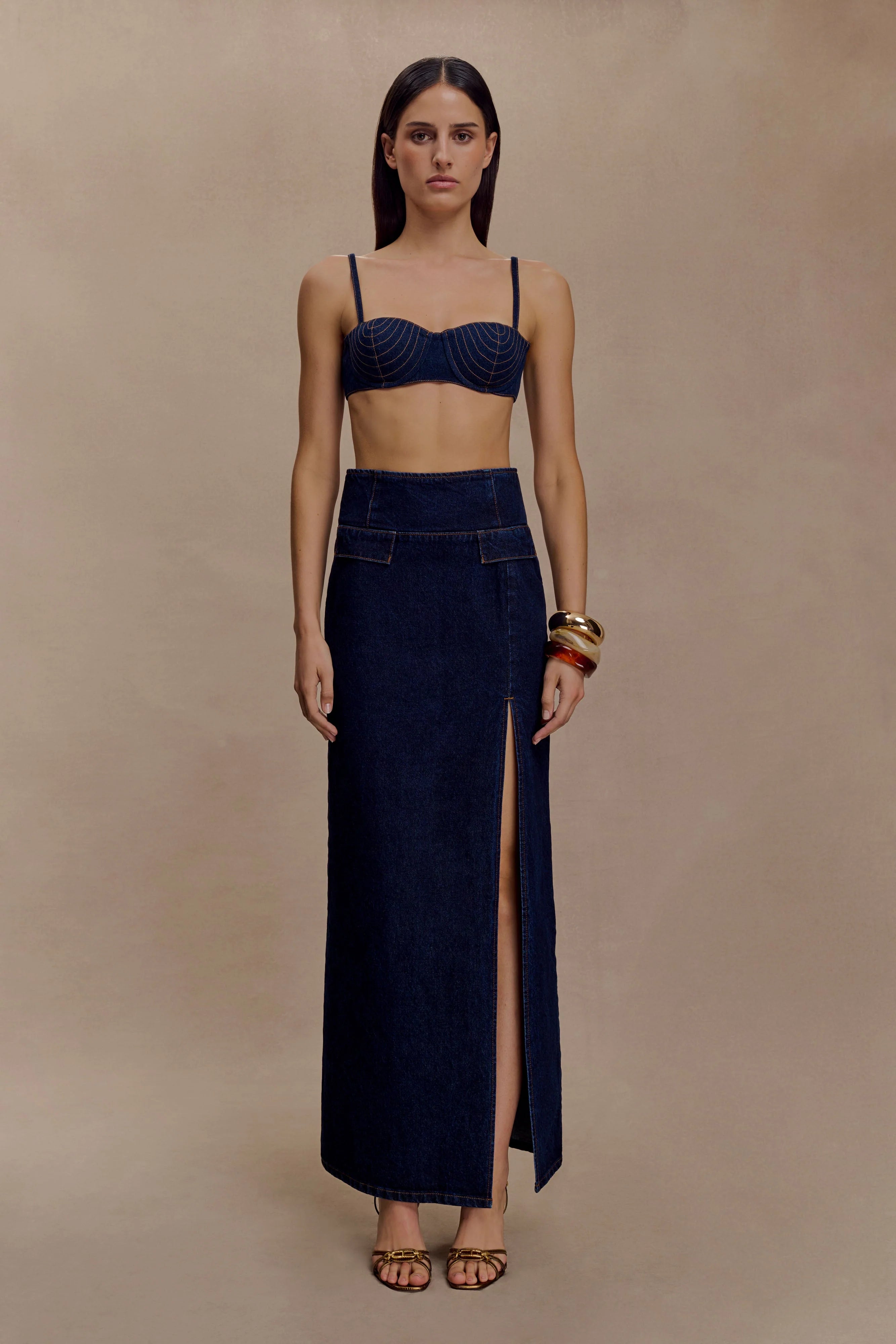 Belle Denim Cropped Bralette - Indigo Blue