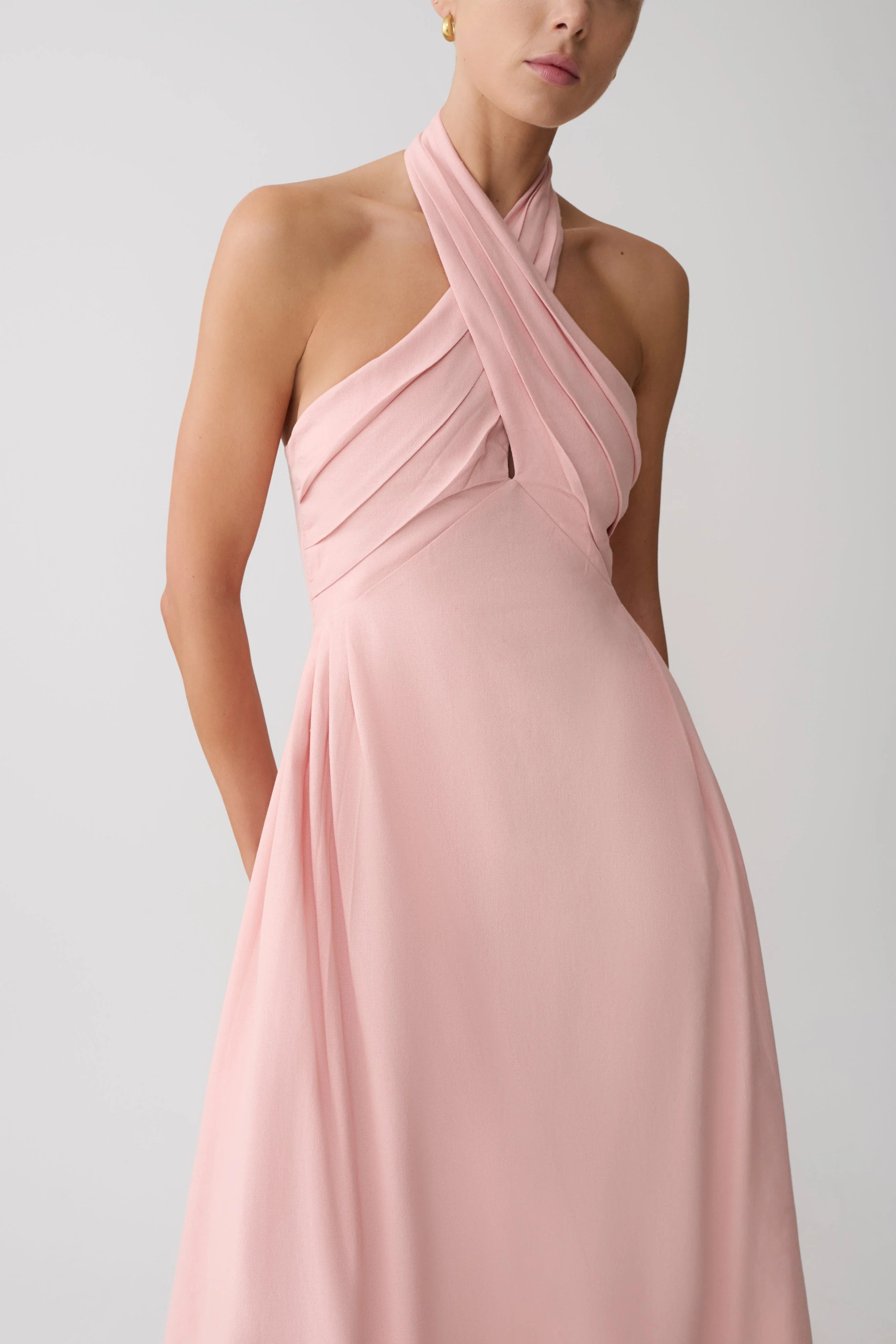 Rosie Linen Halter Midi Dress - Pink
