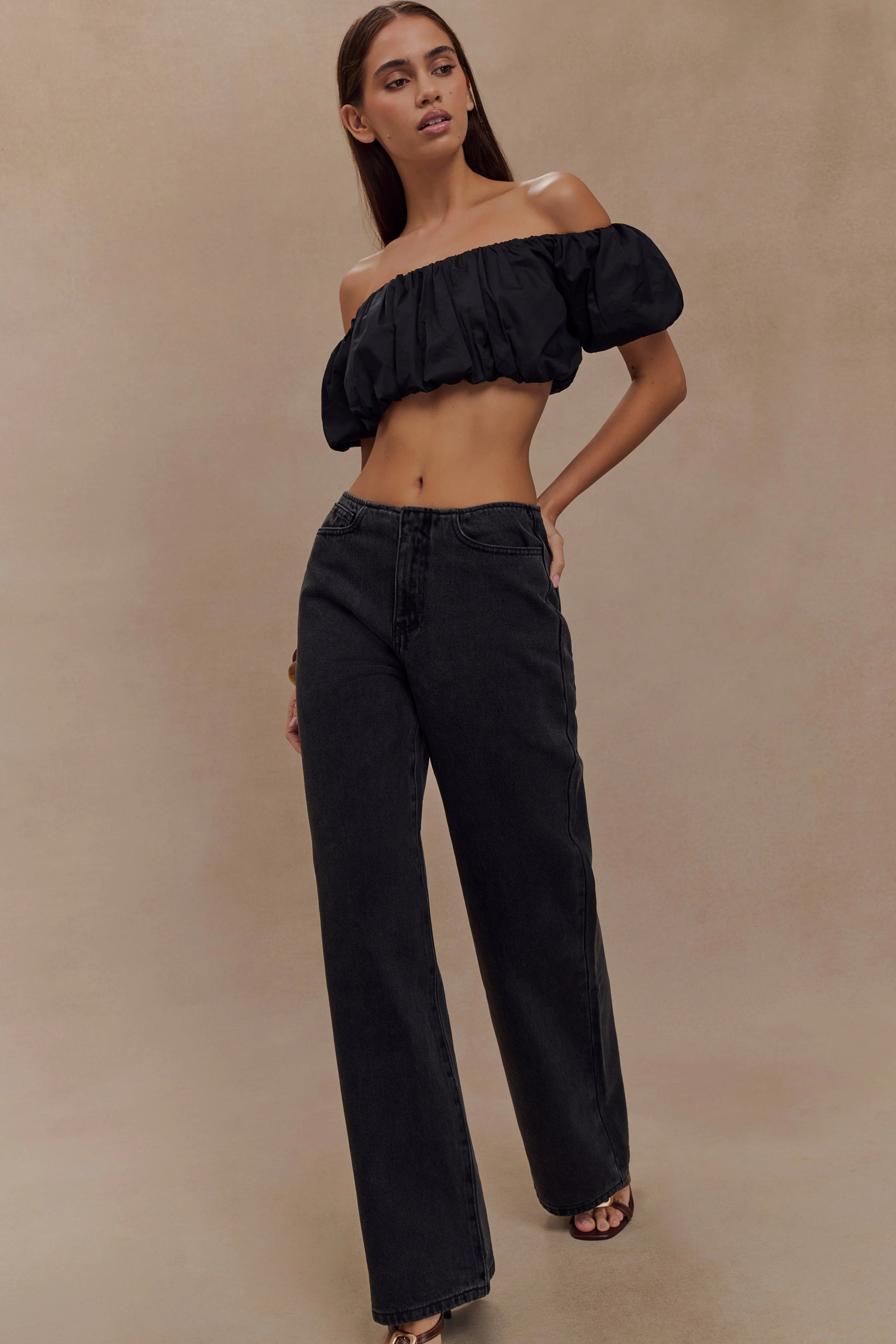 Caitlin Mid Rise Denim Jeans - Washed Black