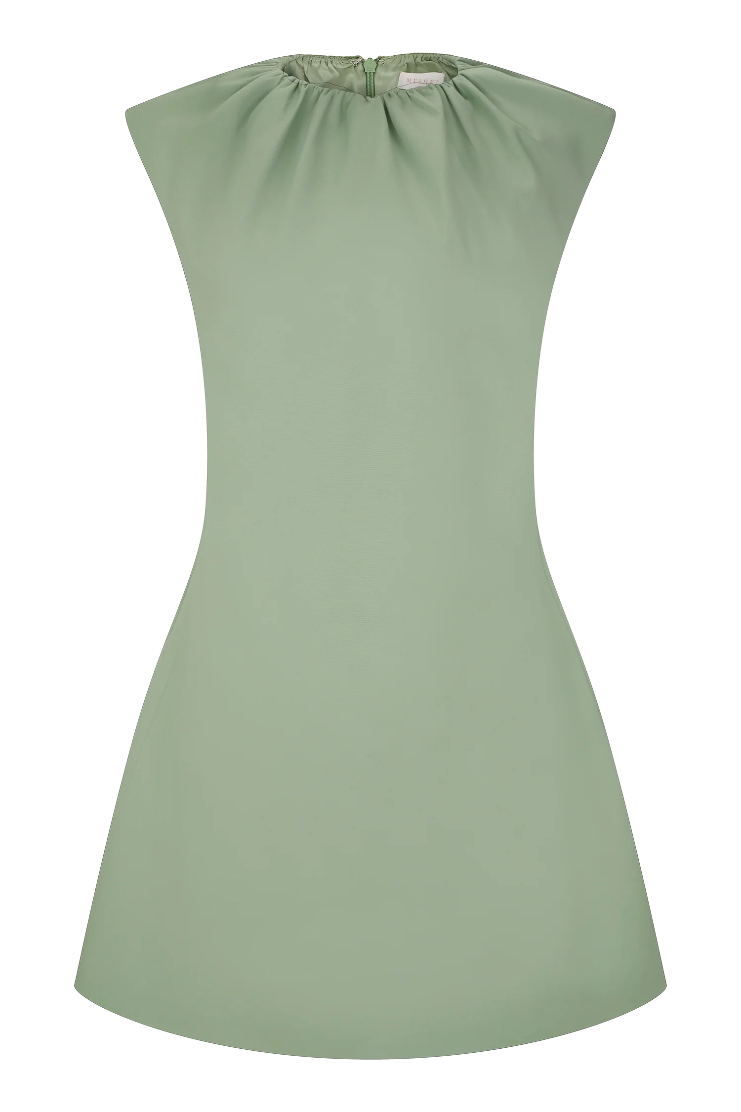 Ariana Pleated Neck Mini Dress - Sage