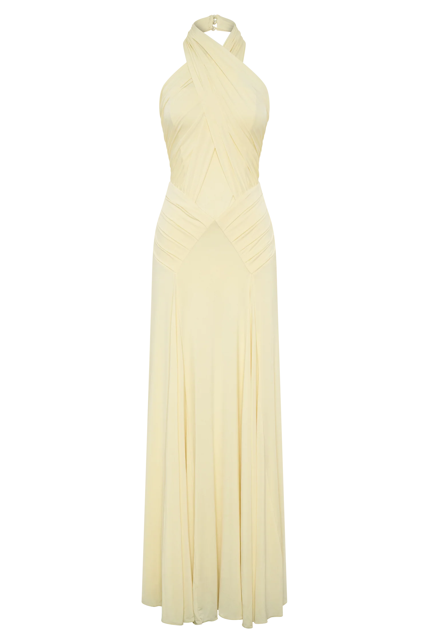 Indira Gathered Slinky Halter Maxi Dress - Lemon