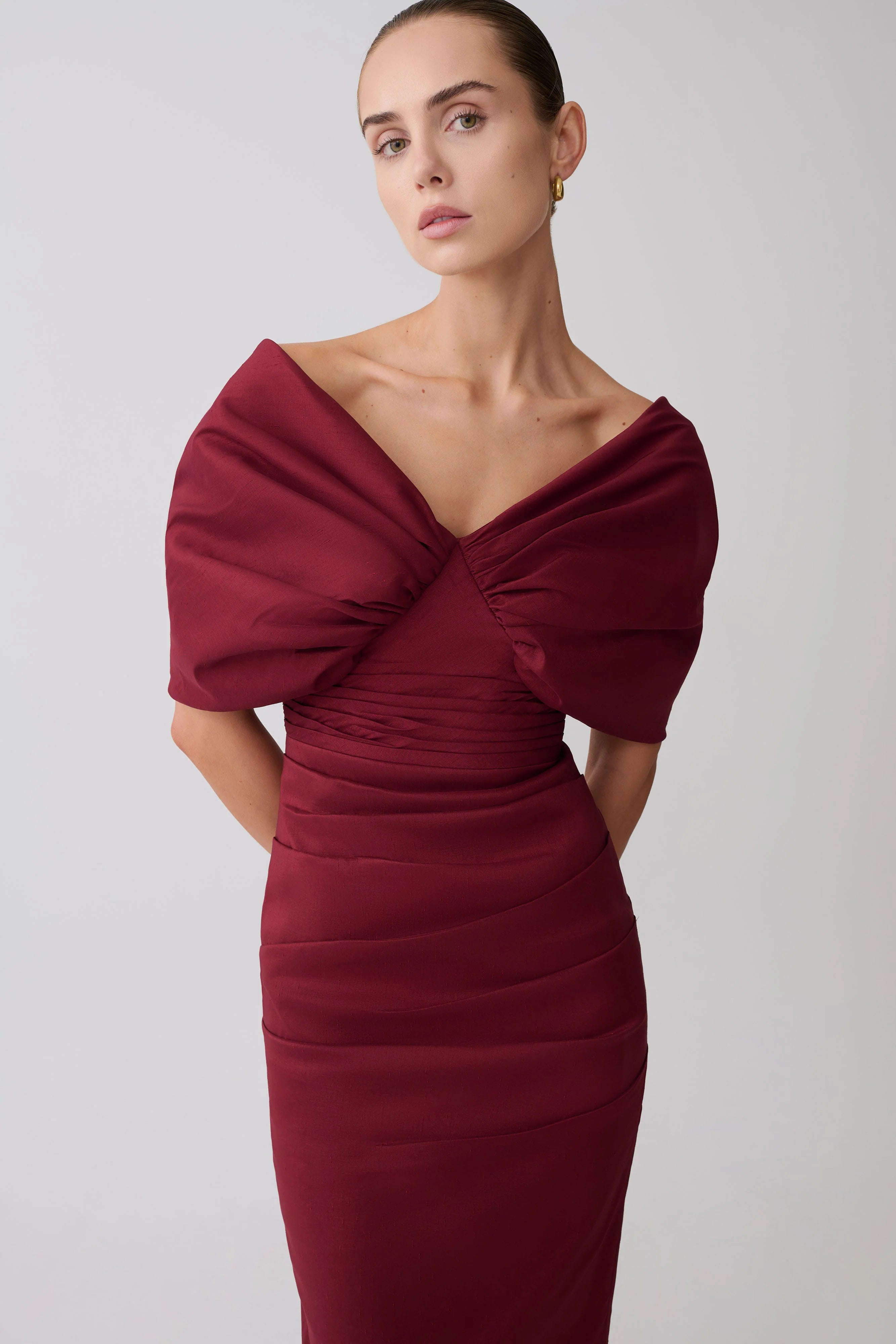 Thelma Bardot Maxi Dress - Wine