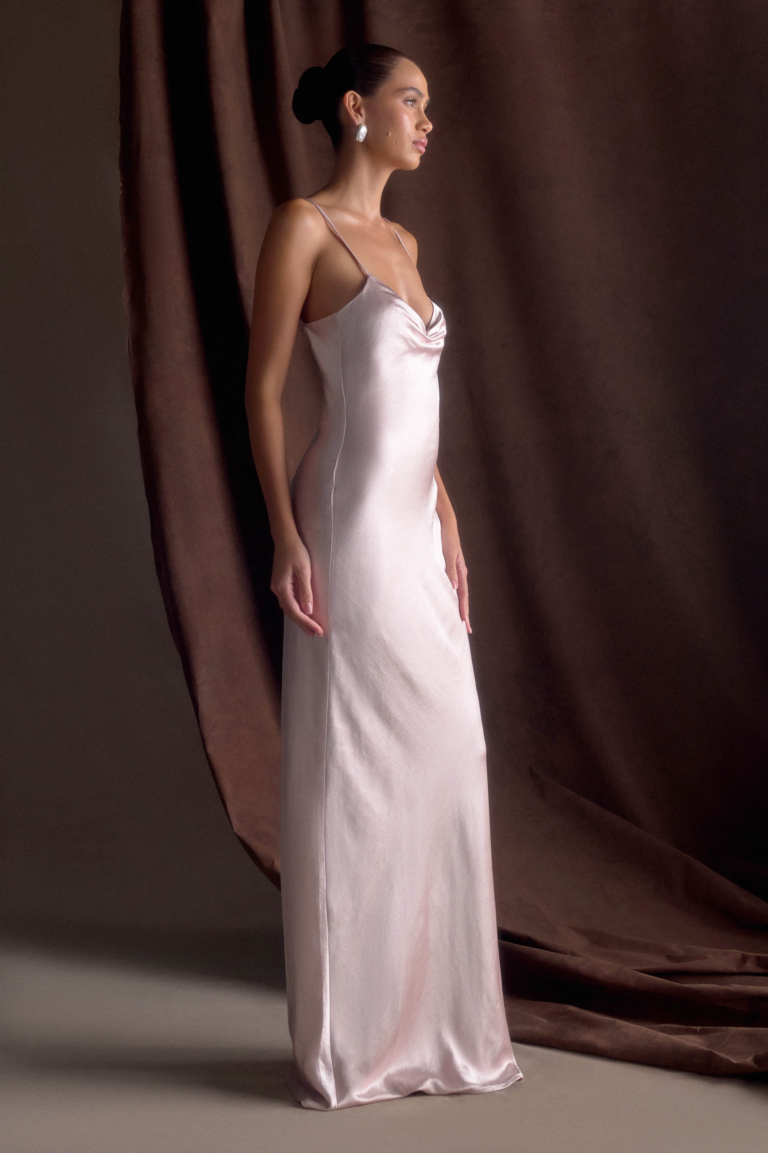 Lilly Sweetheart Satin Maxi Dress - Soft Pink