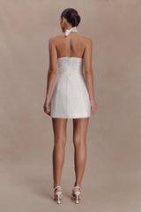 Ella Bow Detail Halter Mini Dress - White