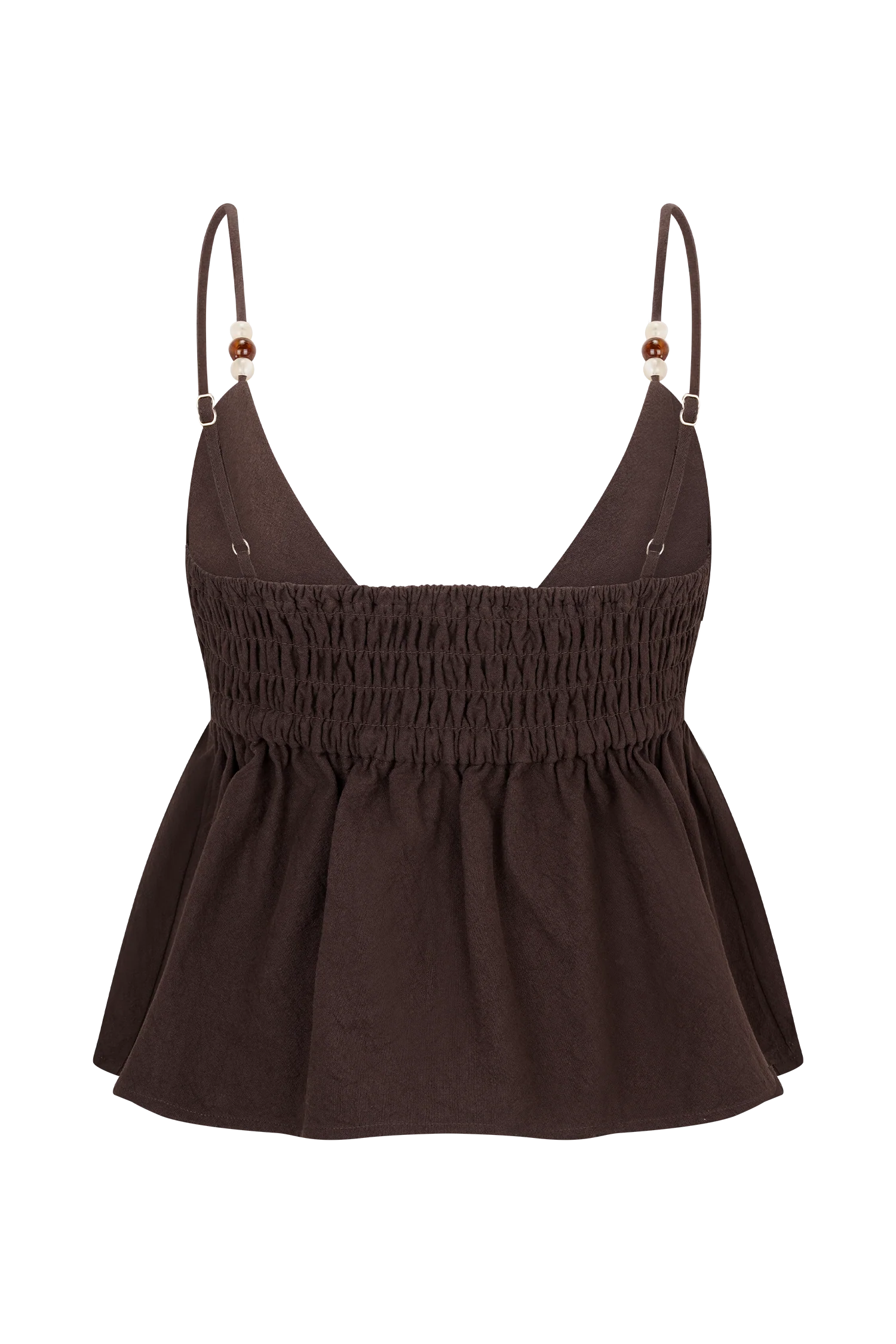 Janayia Cotton Beaded Top - Dark Espresso
