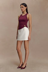 Lola Ribbed Sleeveless Top With Hardware - Burgundy