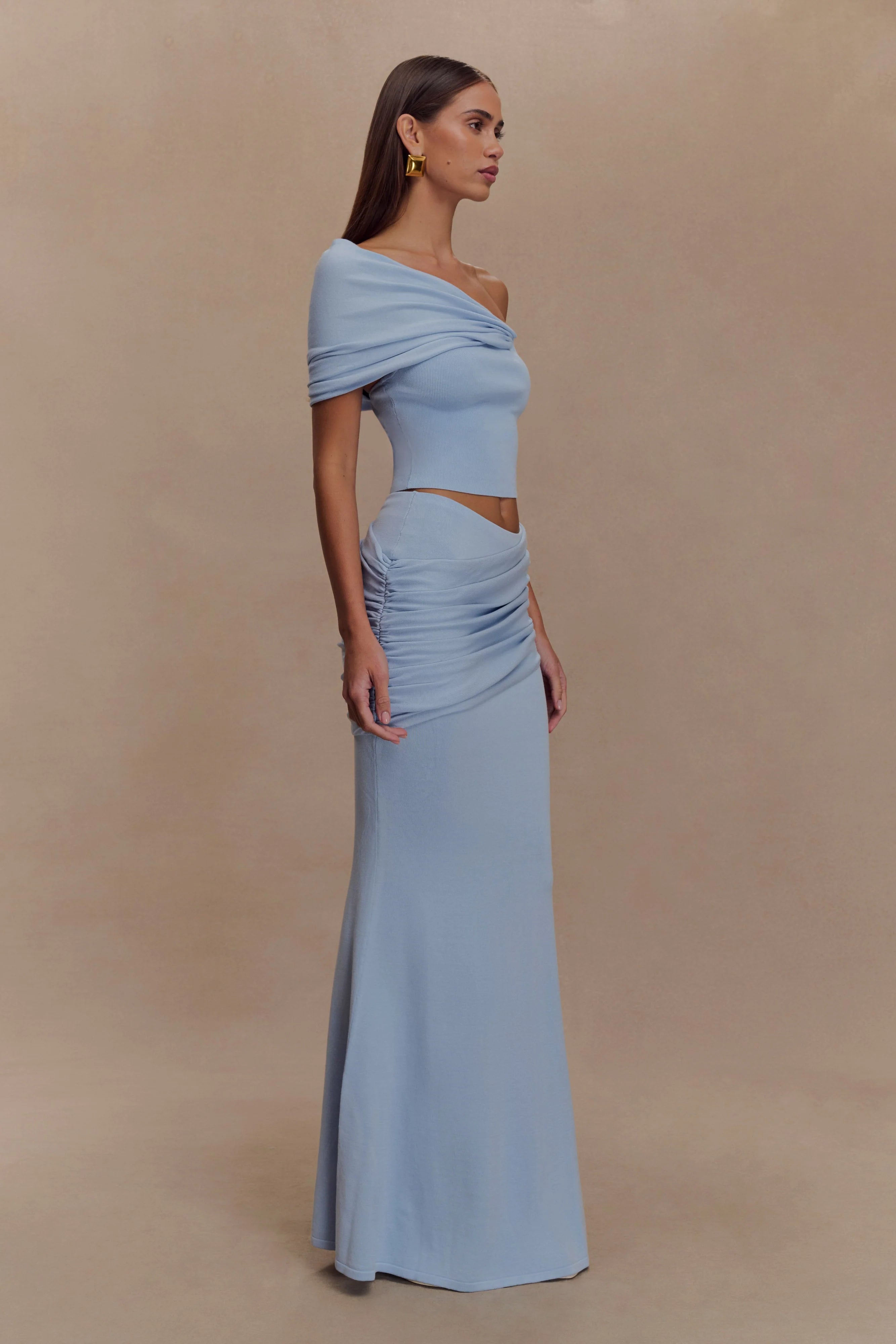 Irene Gathered Knit Top - Blue
