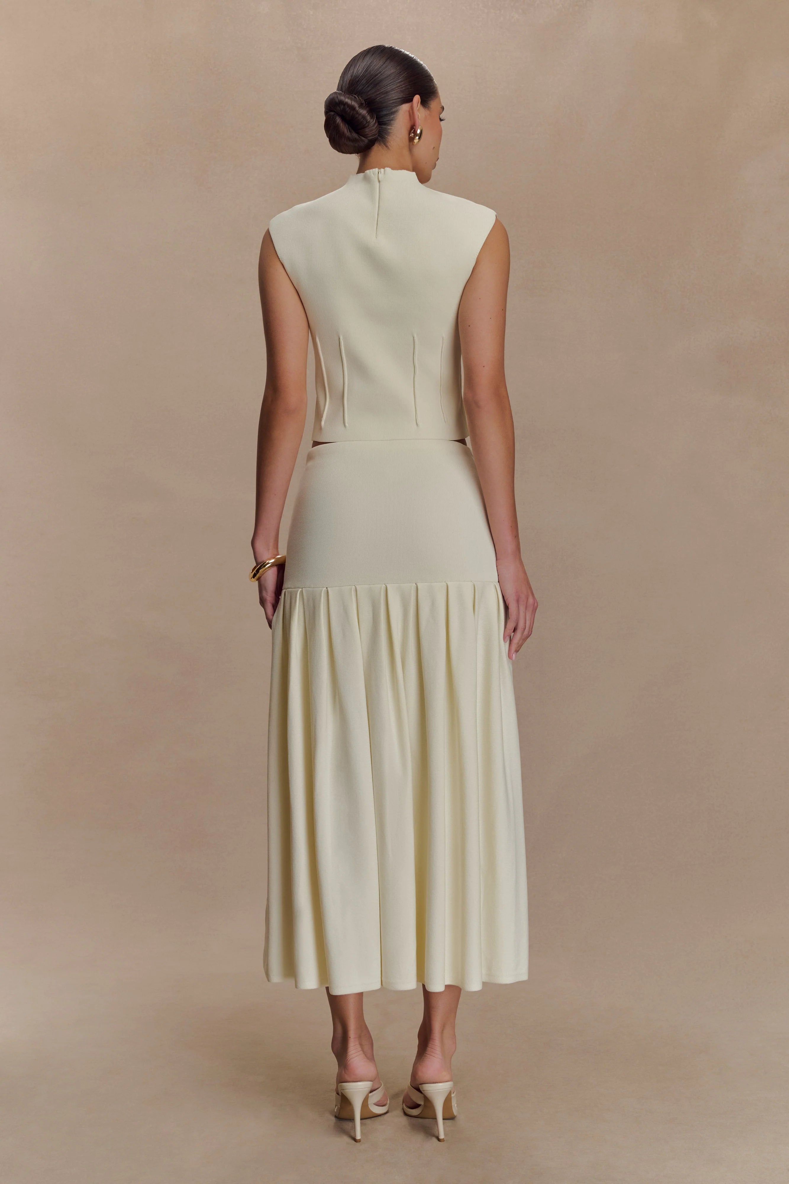 Romaine High Neck Bandage Knit Top - Ivory