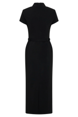 Arwyn Short Sleeve Crepe Midi Dress - Black