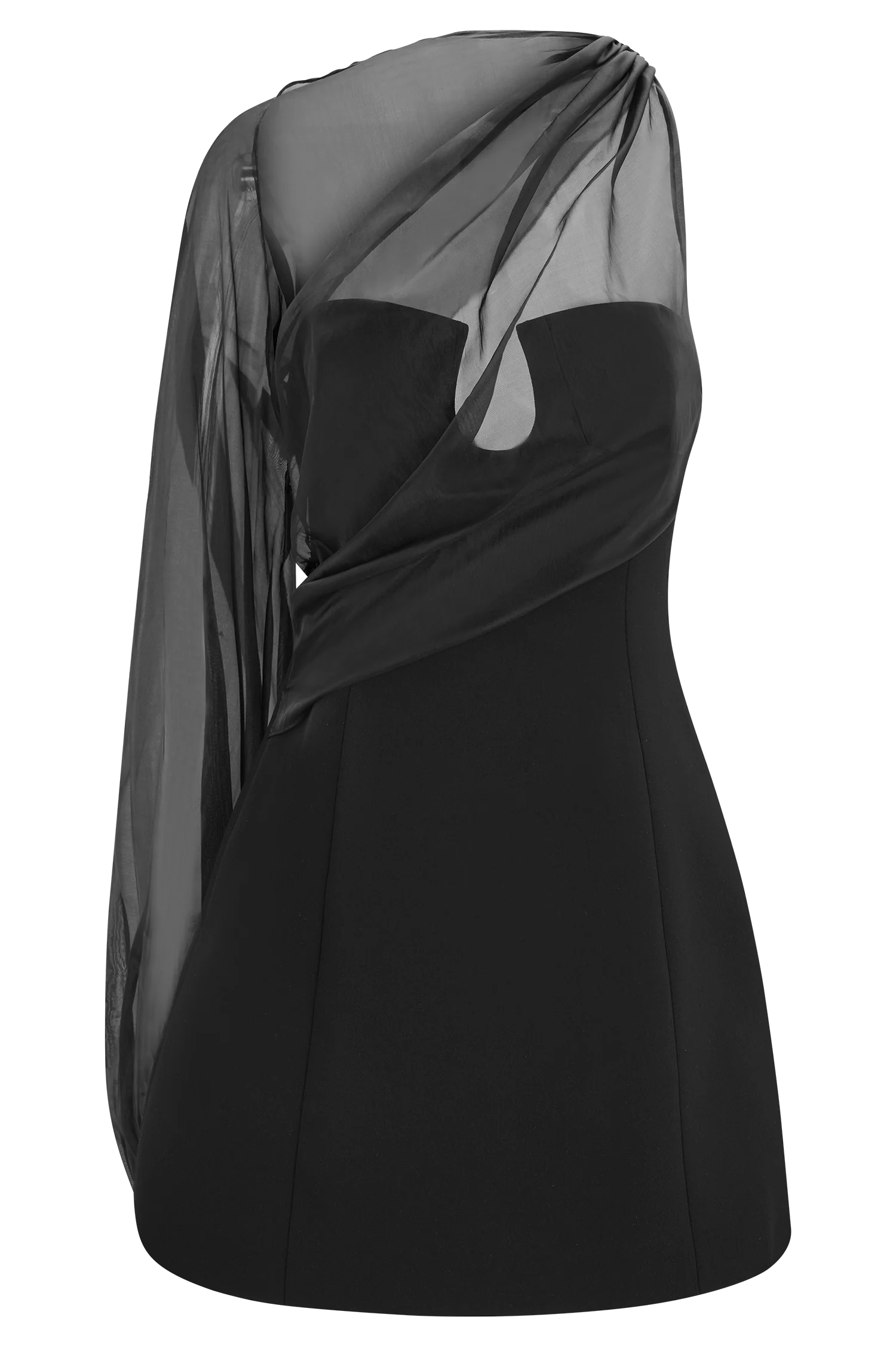 Effie Organza One Sleeve Mini Dress - Black