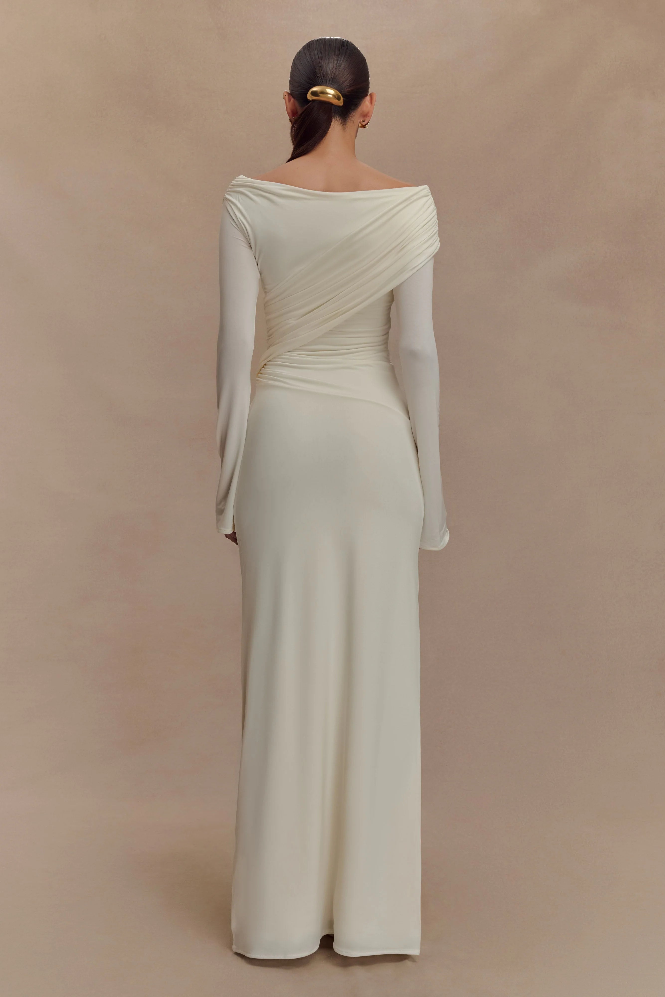 Therese Off Shoulder Ruched Maxi Dress - Ivory