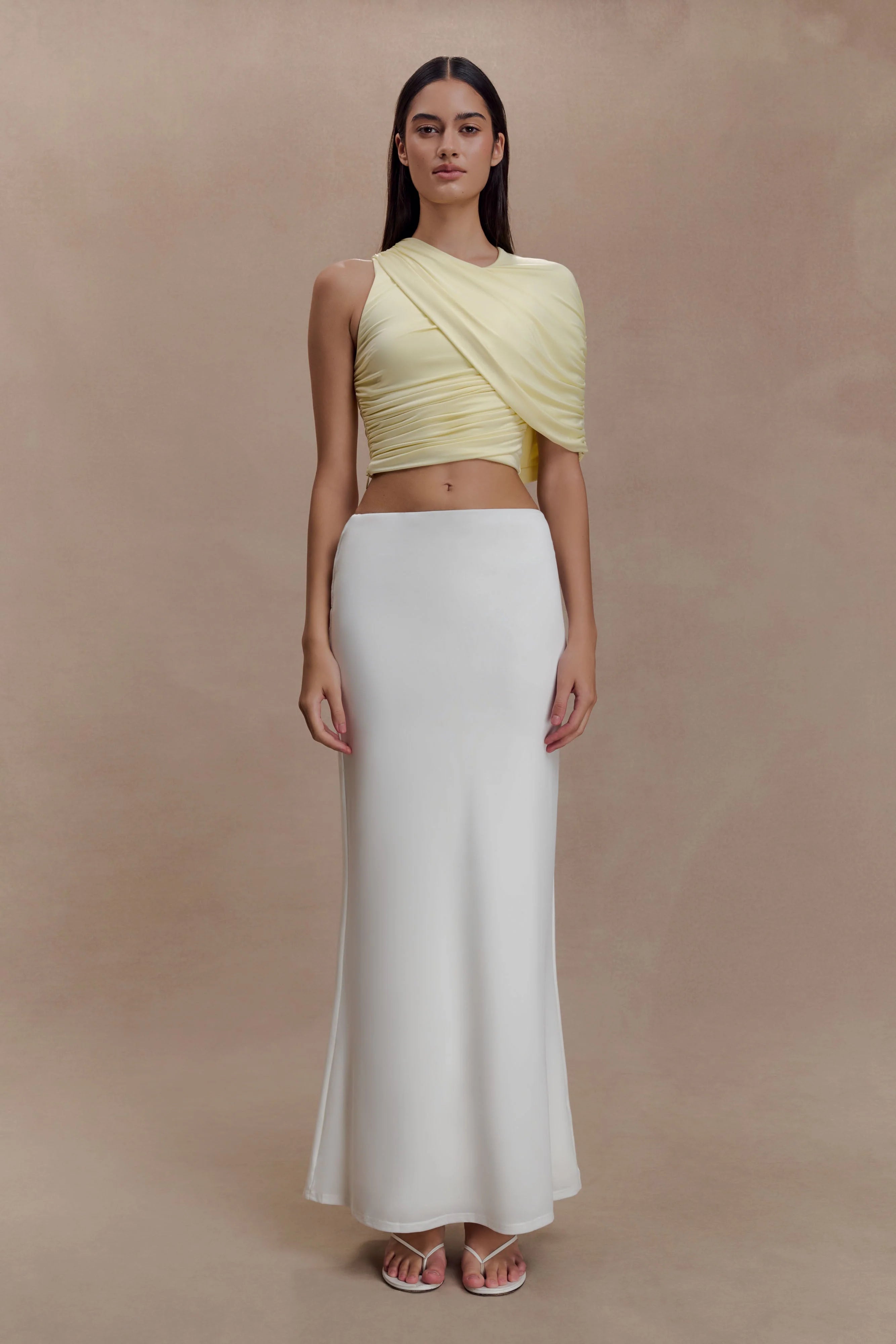 Adrienne One Shoulder Slinky Top - Lemon