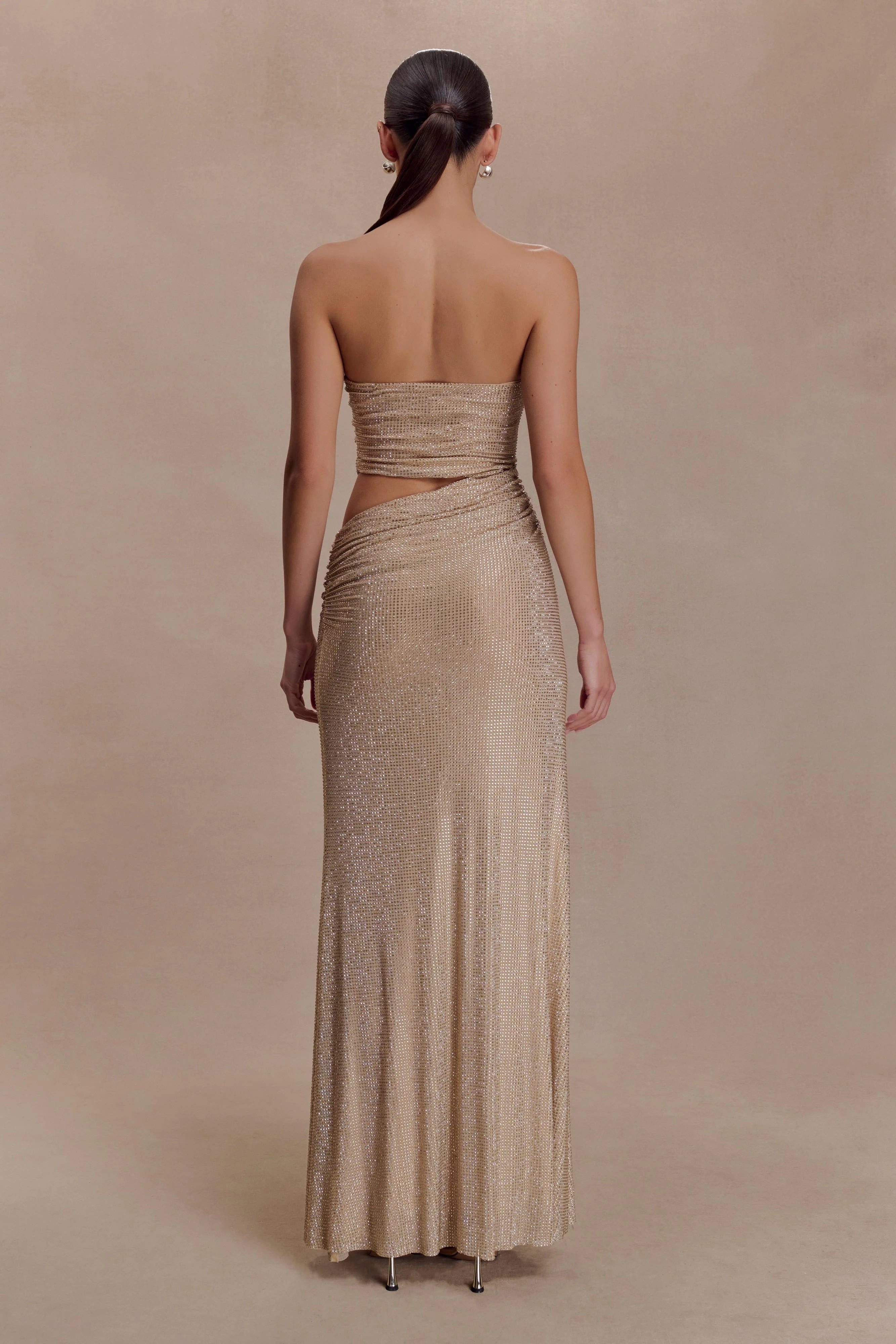 Starla Strapless Diamante Maxi Dress - Gold