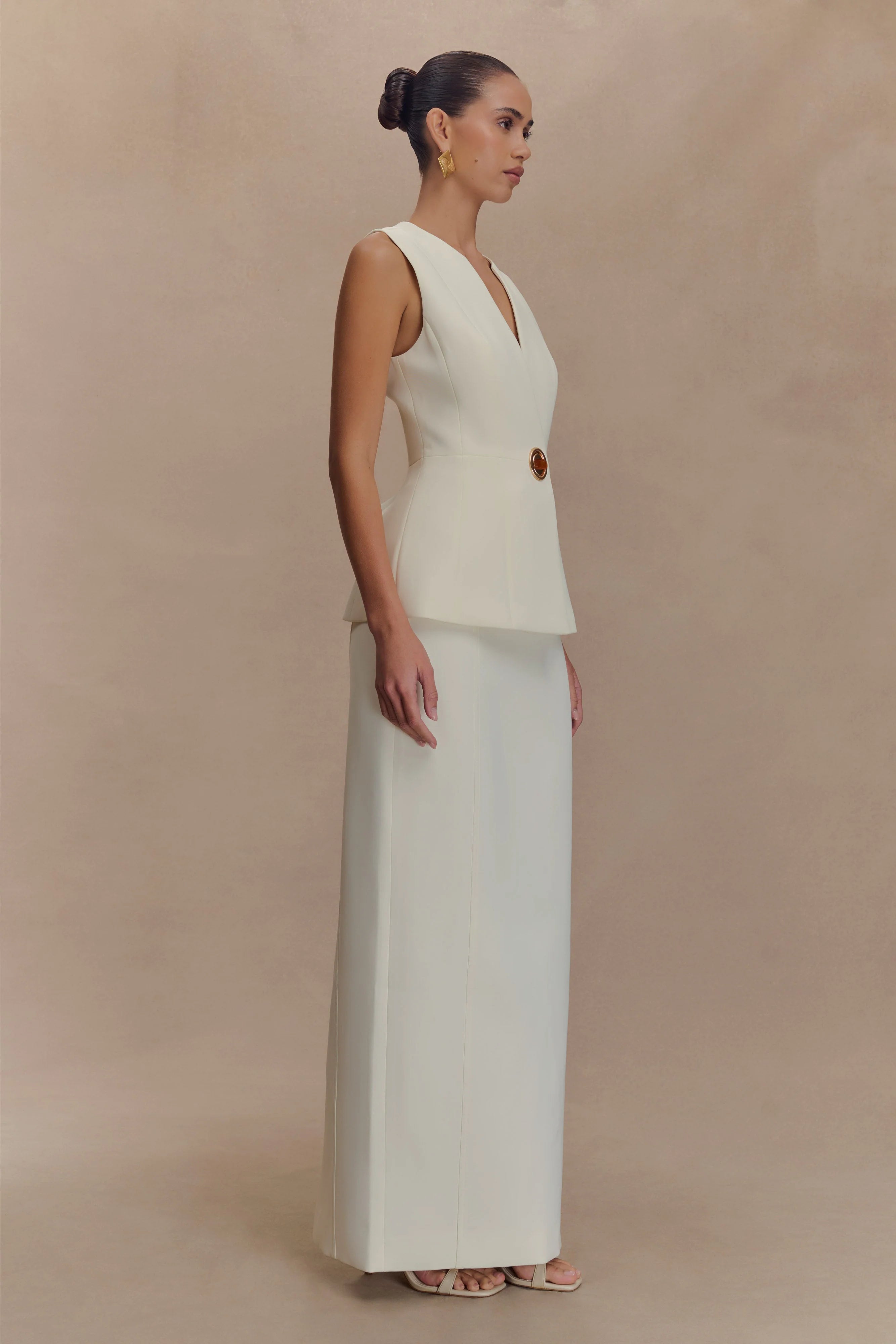 Angelie Suiting Vest Top - Ivory