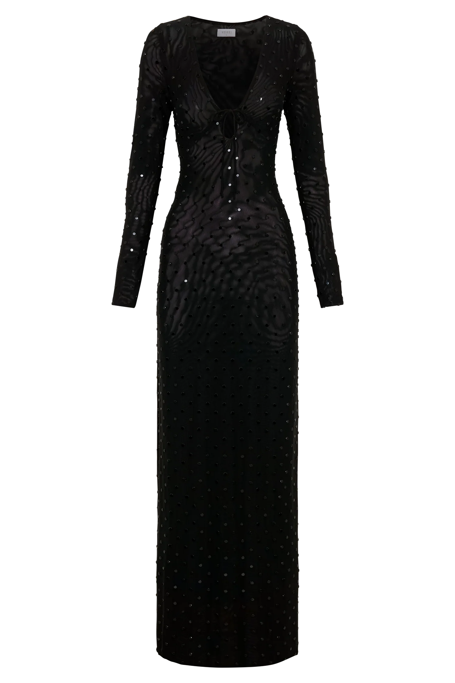 Acadia Diamante Long Sleeve Maxi Dress - Black