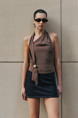 Marina Halter Top With Hardware - Cacao Brown