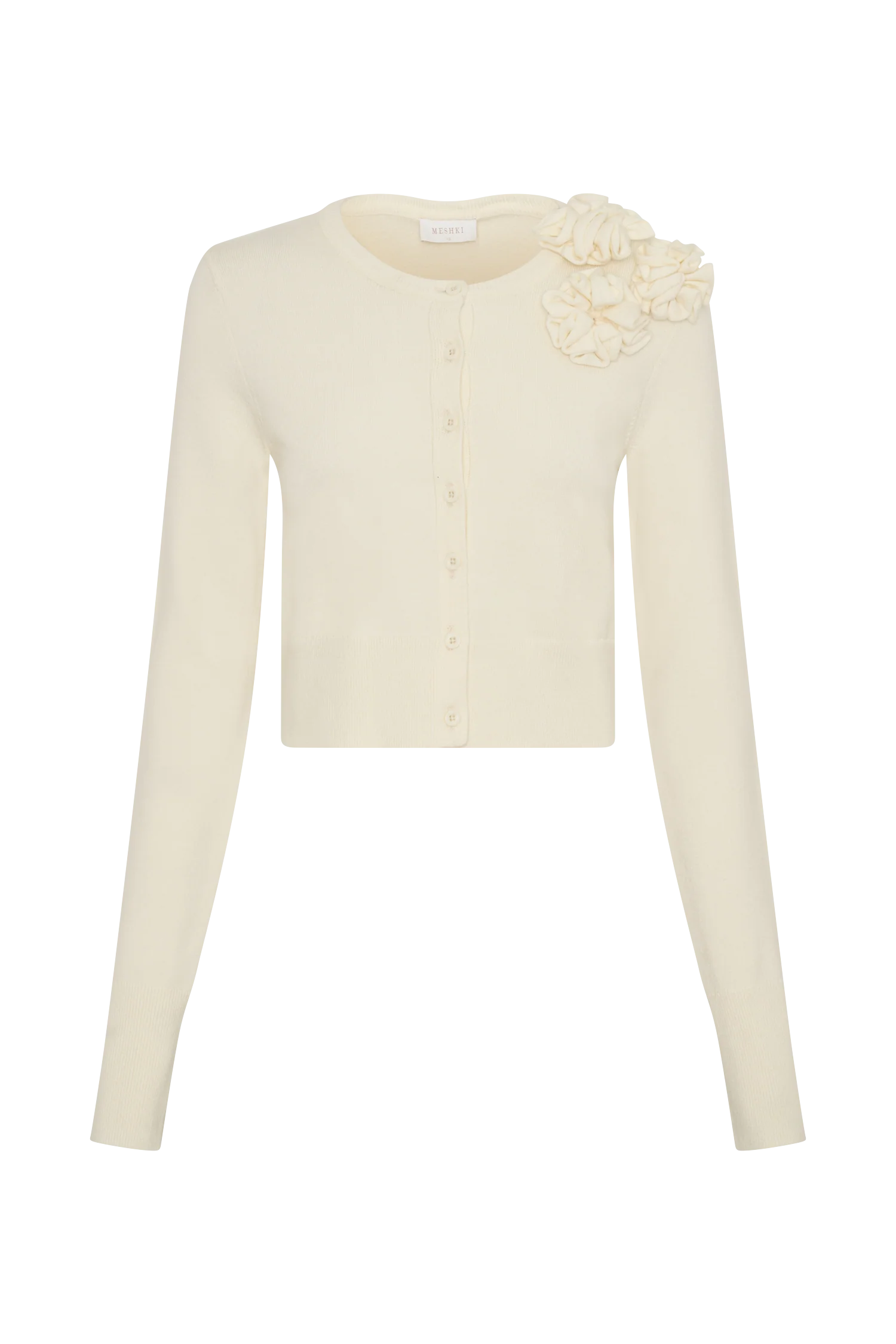 Gianna Knit Cardigan With Flowers - Cream