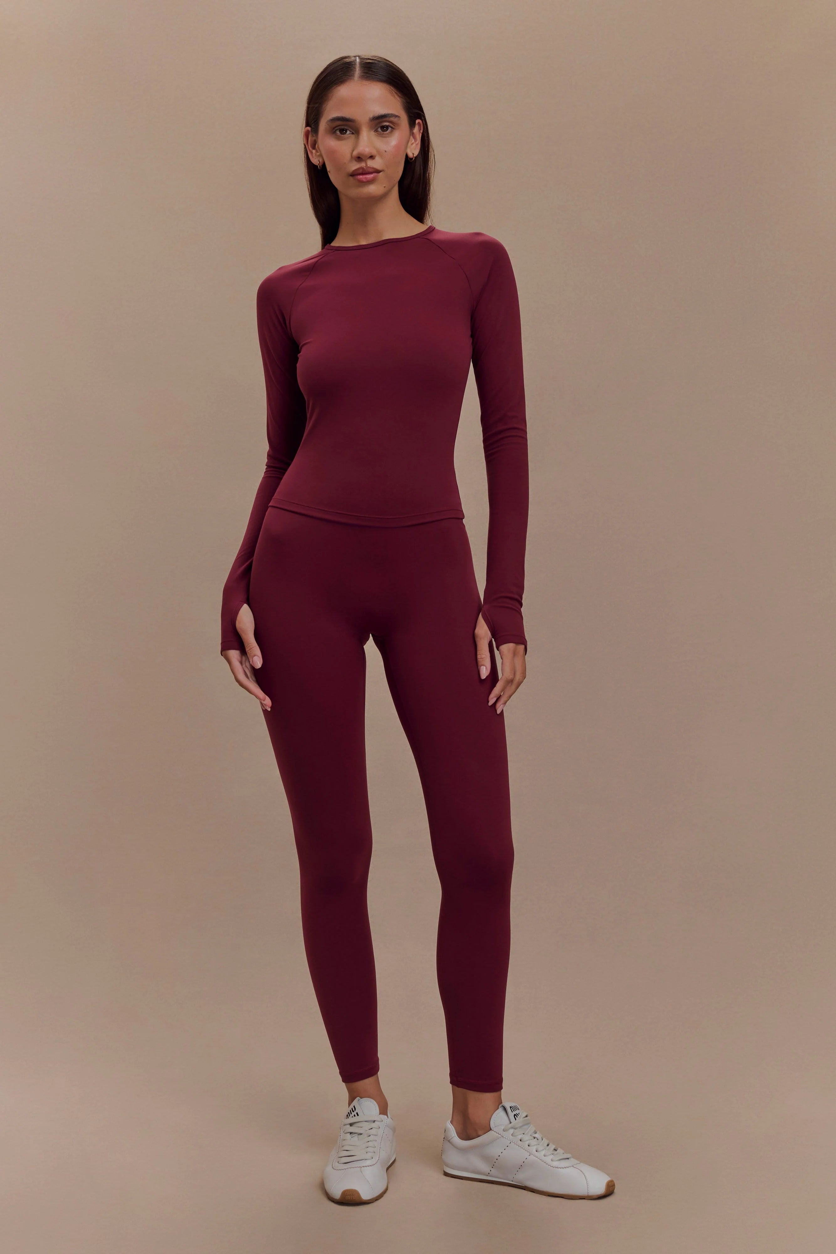 Eliana Long Sleeve Active Top - Burgundy