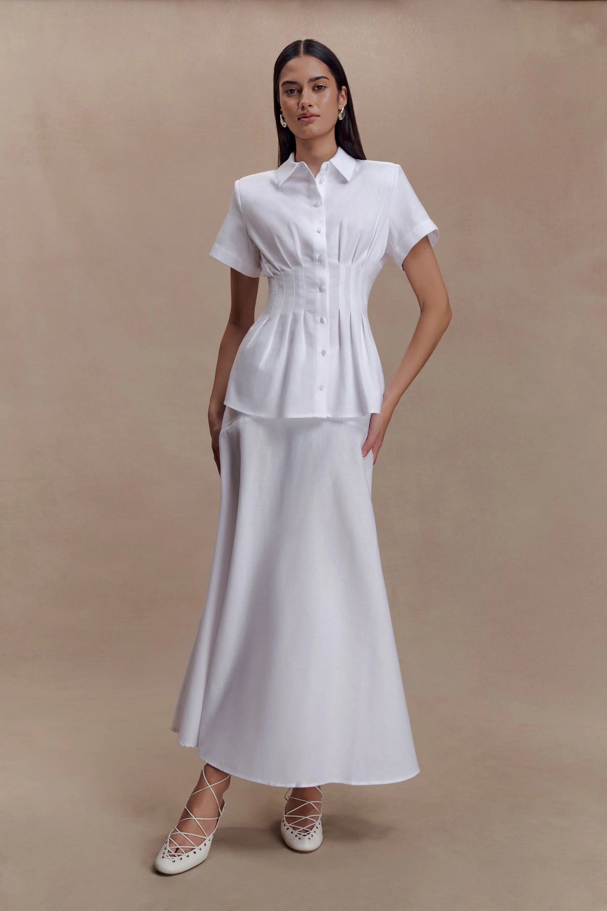Selma Short Sleeve Linen Shirt - White