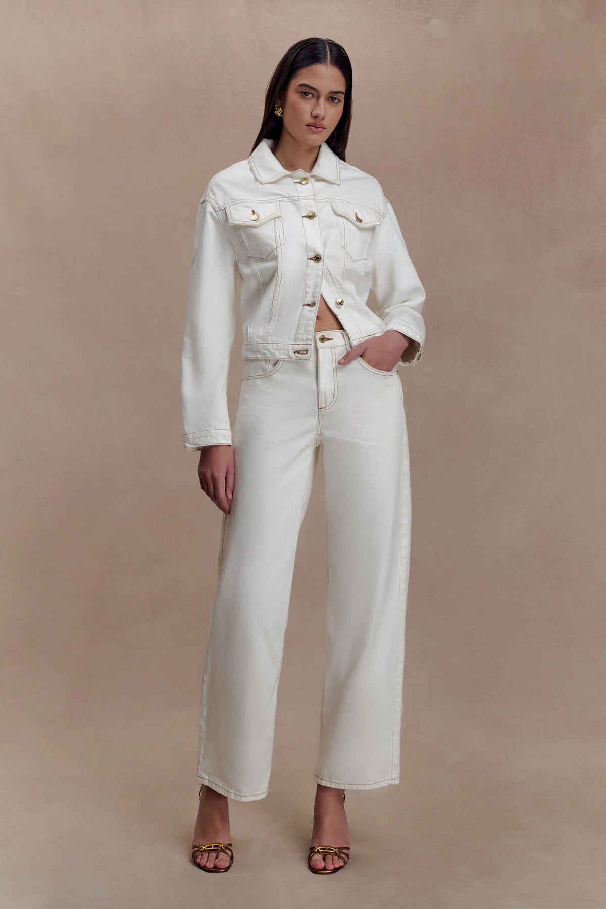 Kirra Cinched Denim Jacket - White