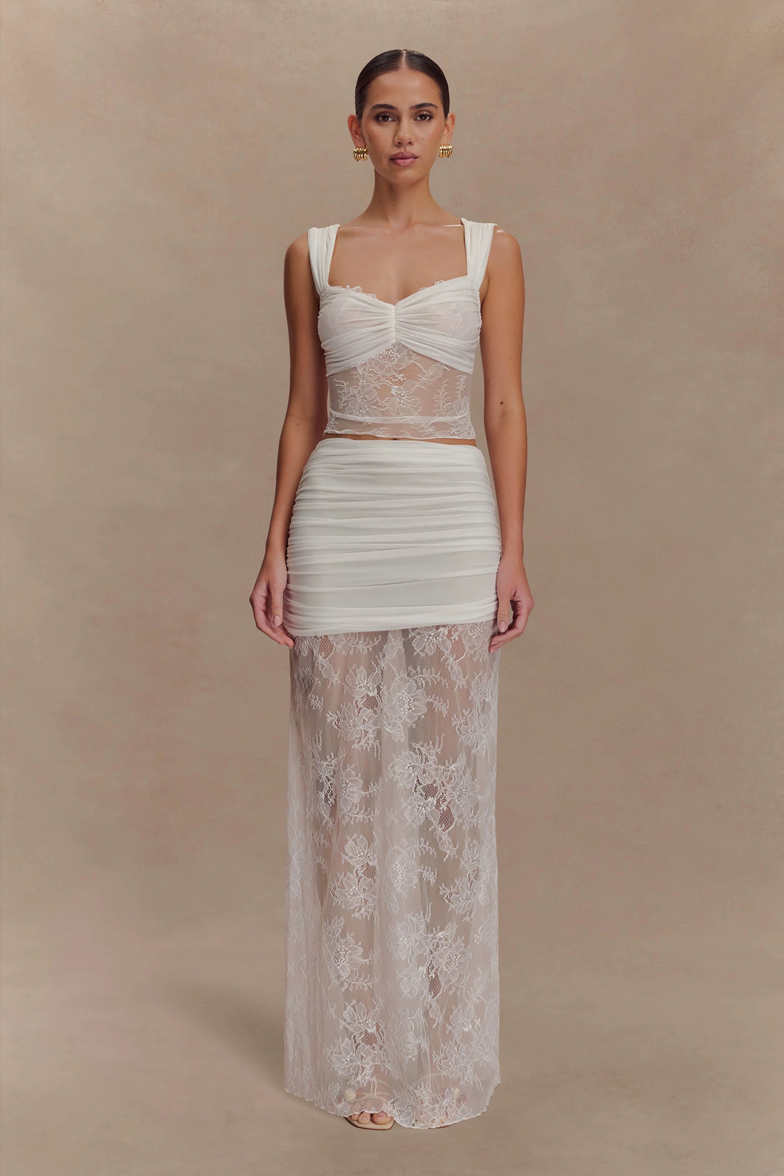 Guinevere Lace And Mesh Top - Ivory