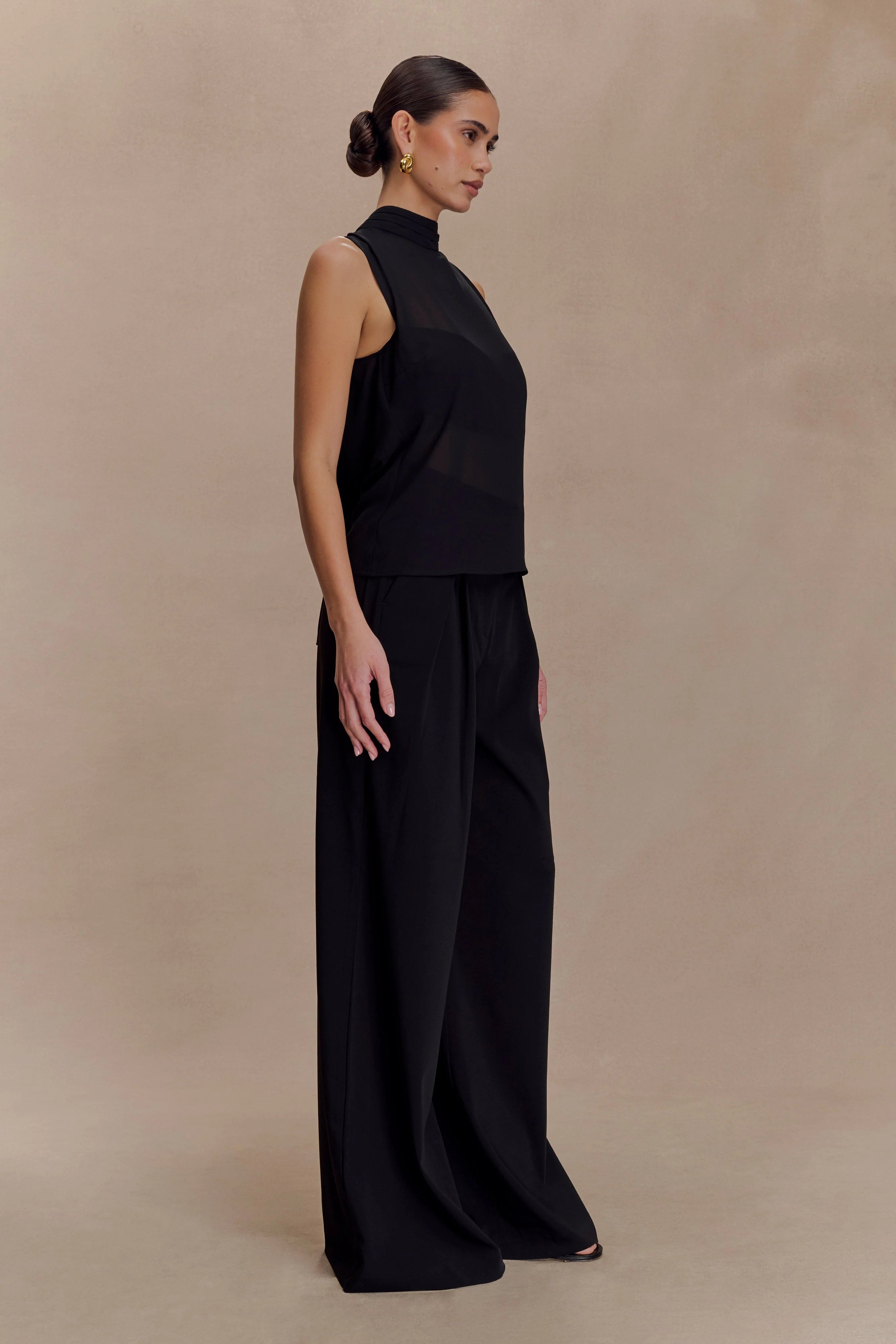 Saria Chiffon Low Back Top - Black