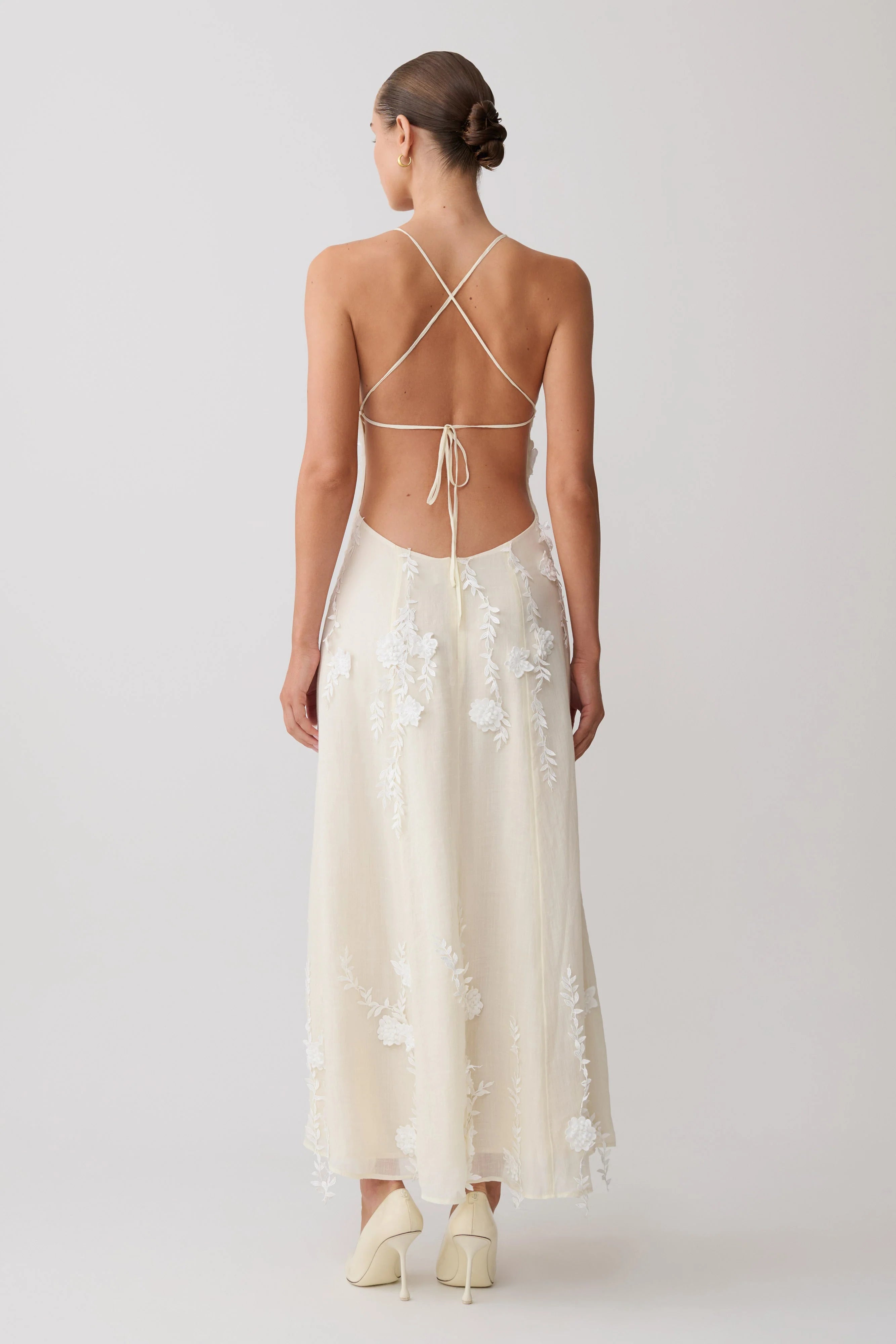 Odette Floral Lace Midi Dress - Buttermilk