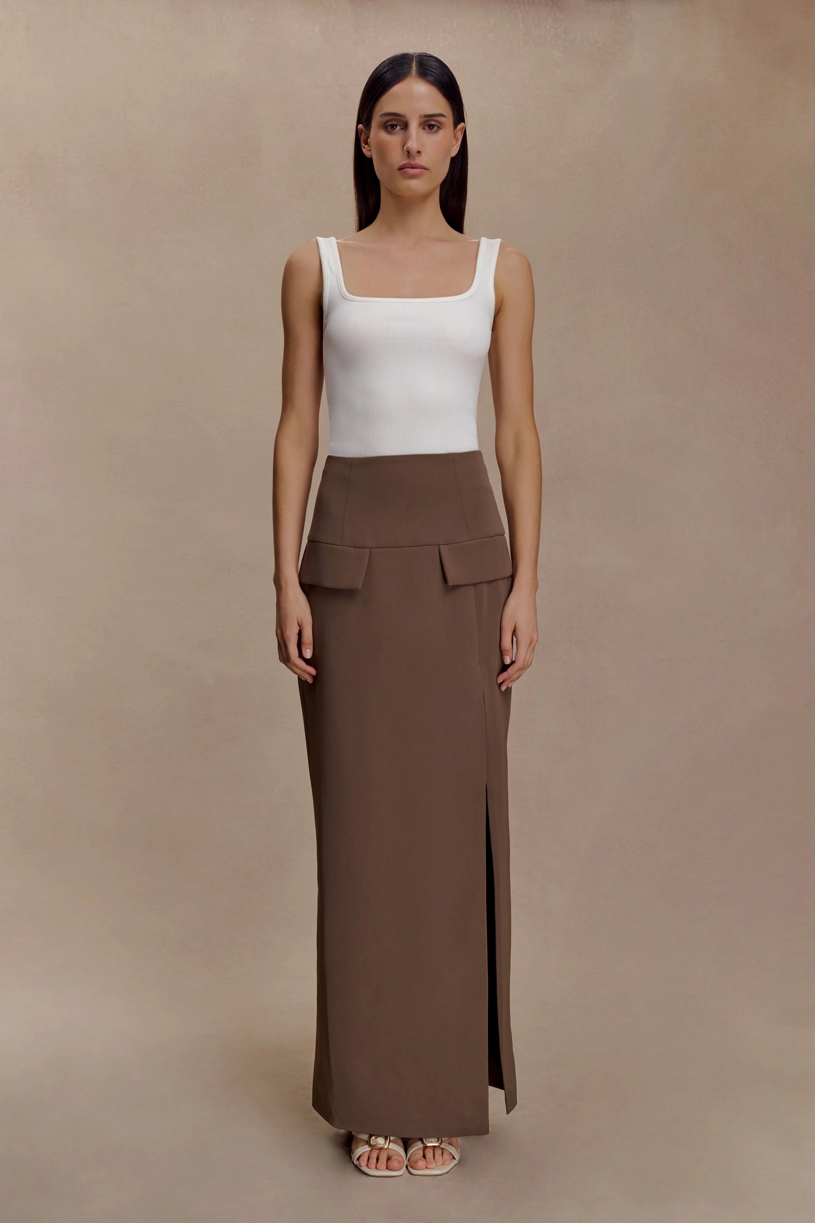 Aisling Ribbed Square Neck Sleeveless Top - Ivory