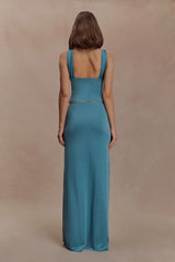 Erina Slinky Ruched Maxi Skirt With Hardware - Teal