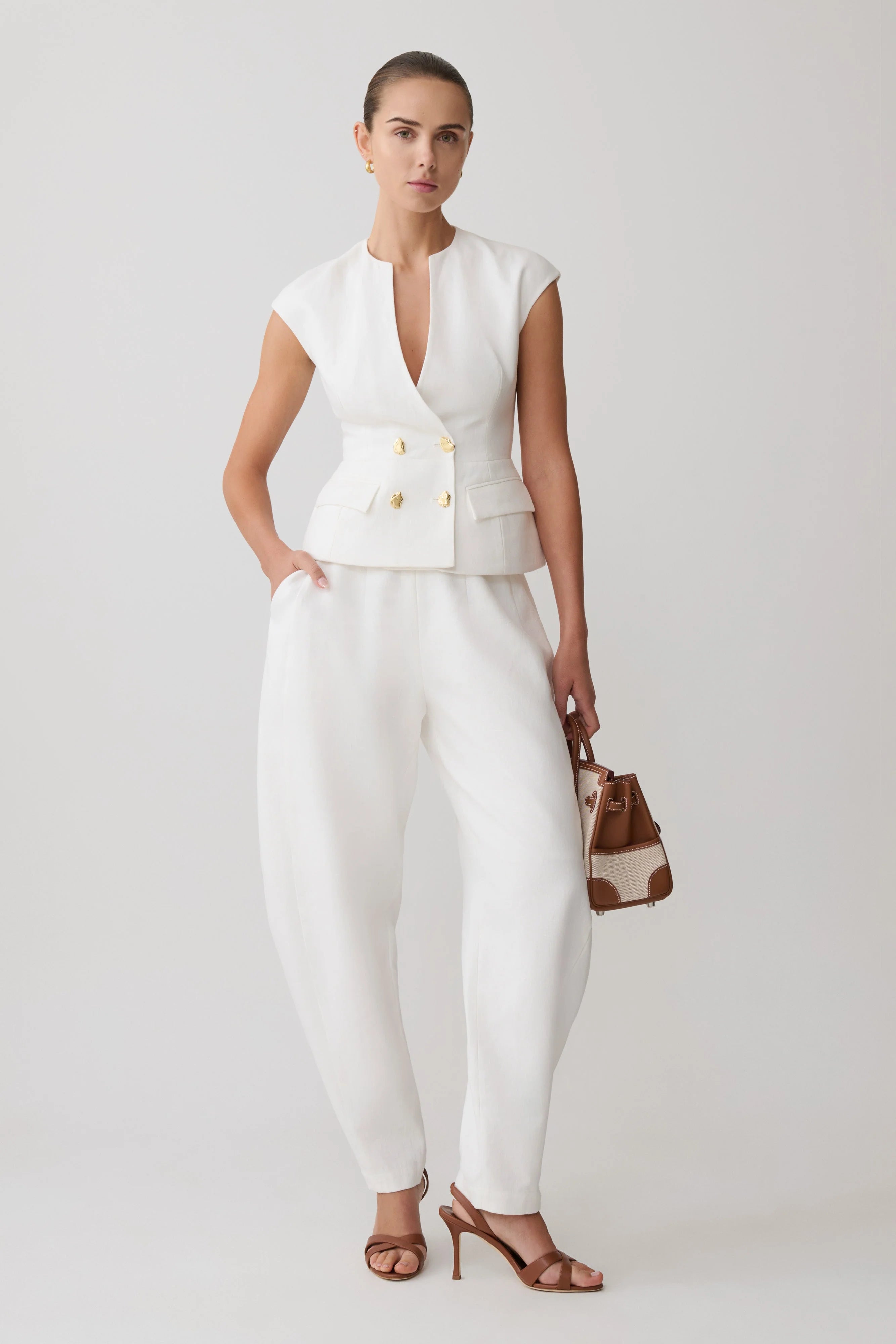 Oriana Linen Oversize Pants - White
