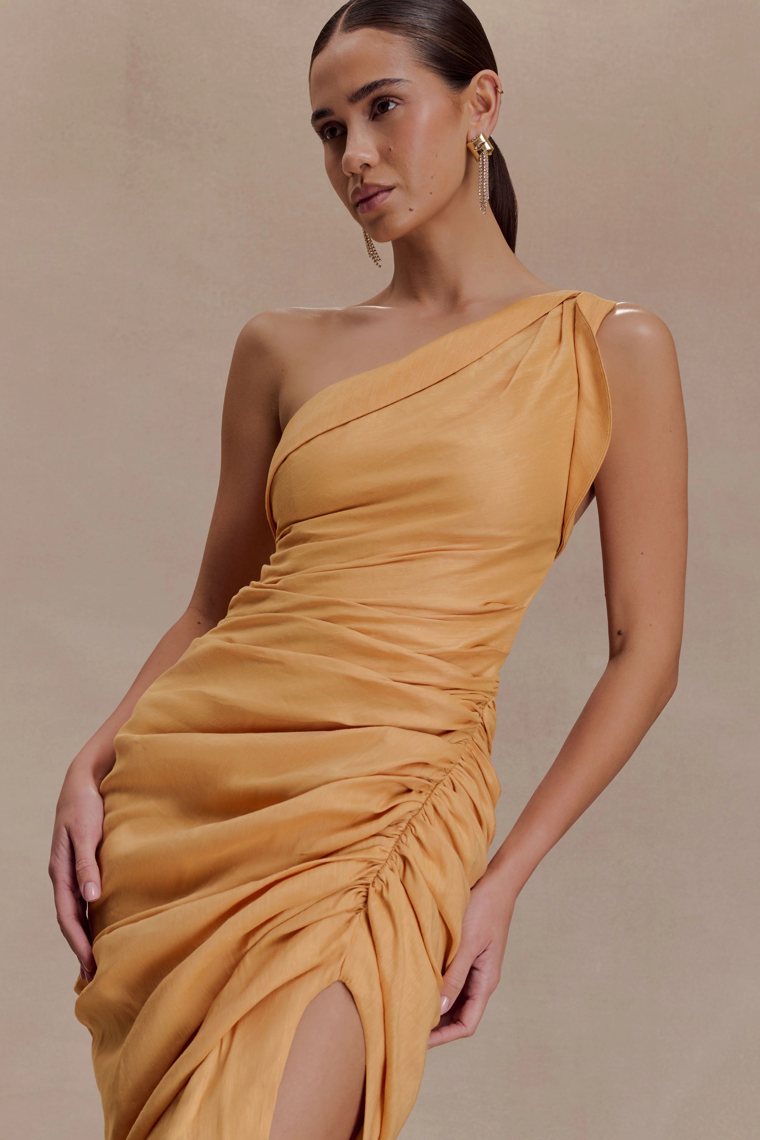 Birgit Linen Midi Dress With Hardware - Deep Peach