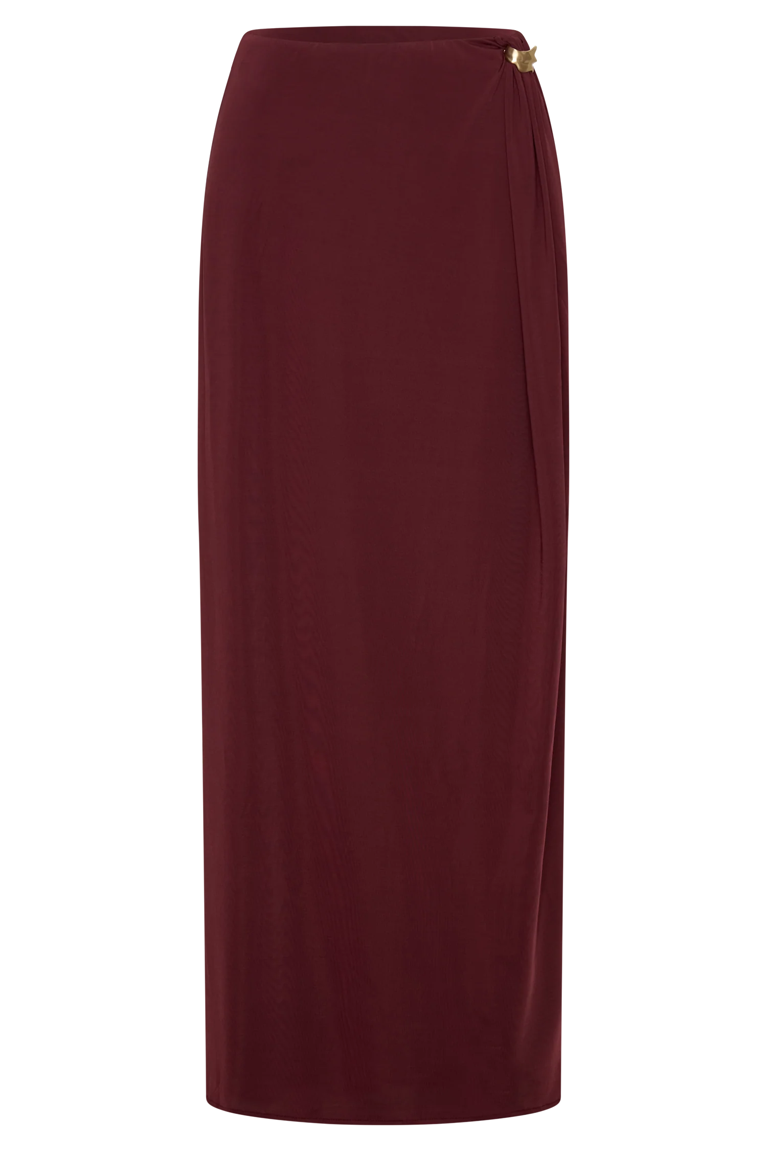 Bridget Slinky Maxi Skirt With Hardware - Burgundy