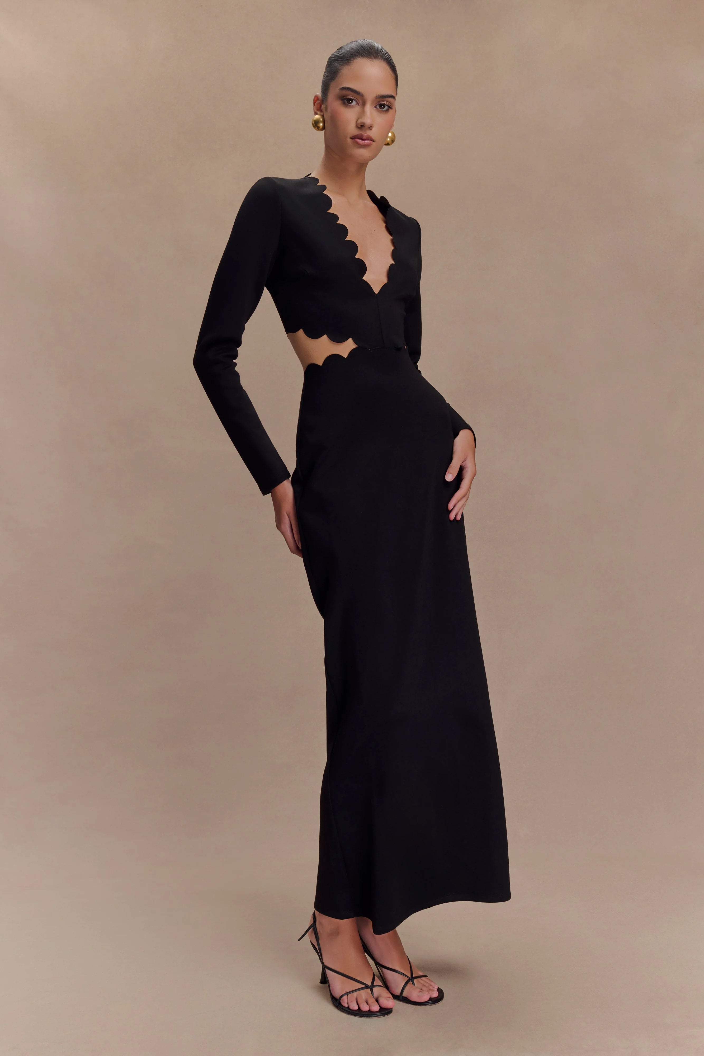 Cynthia Scalloped Halter Maxi Dress - Black