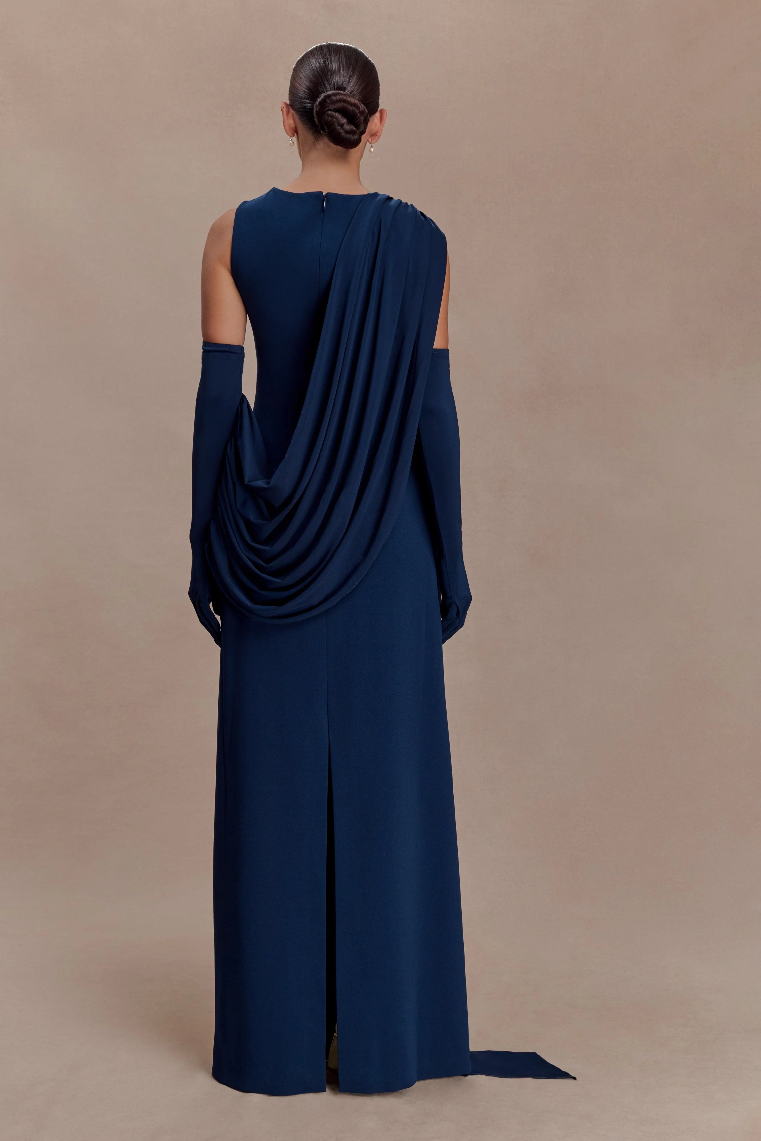 Rhea Detachable Cape Jersey Maxi Dress - Navy