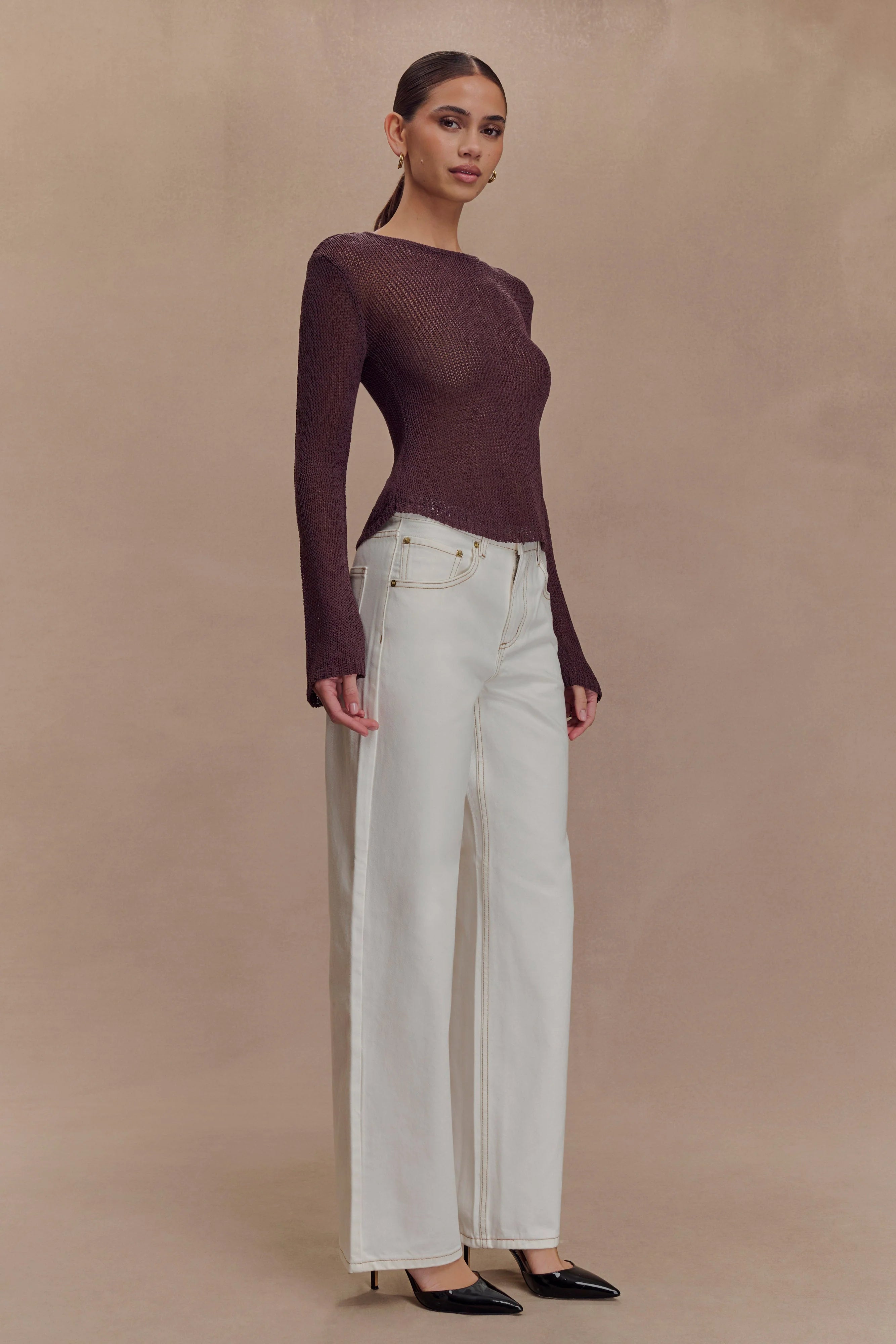 Isabella Long Sleeve Knit Top - Chocolate