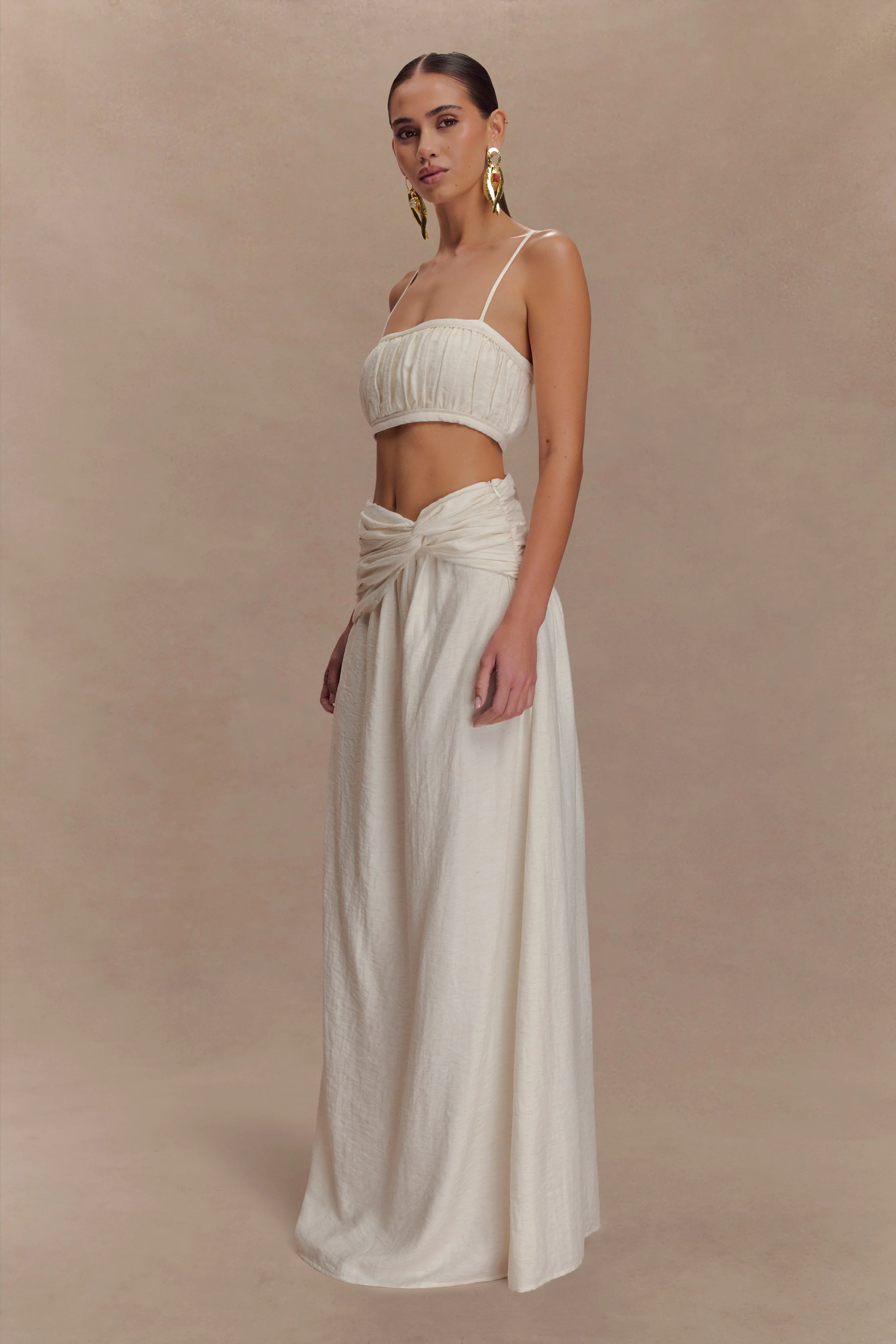 Scottie Shirred Linen Bandeau - Oat Marle