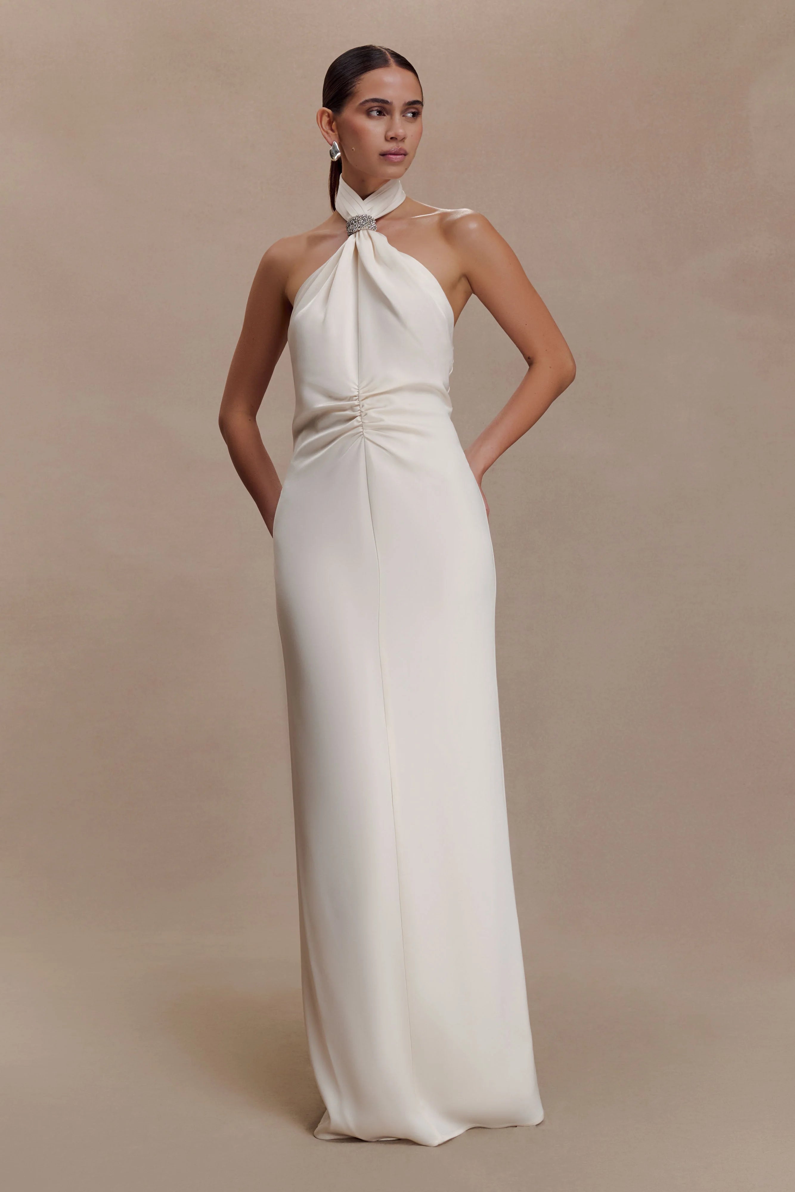 Freja Halter Maxi Dress With Hardware - Blush Ivory