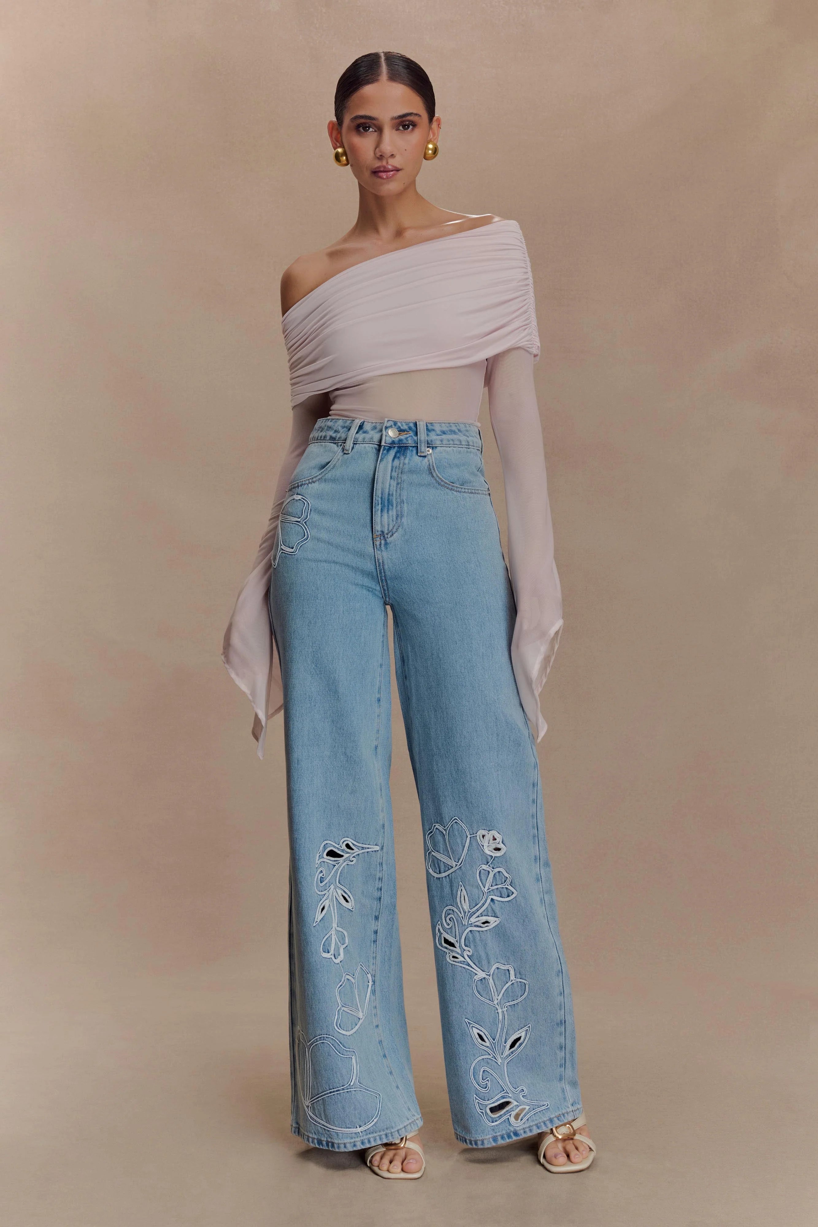 Carmella Embroided Jeans - Mid Blue