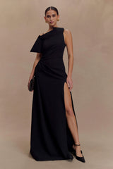 Adalyn One Shoulder Crepe Maxi Dress - Black