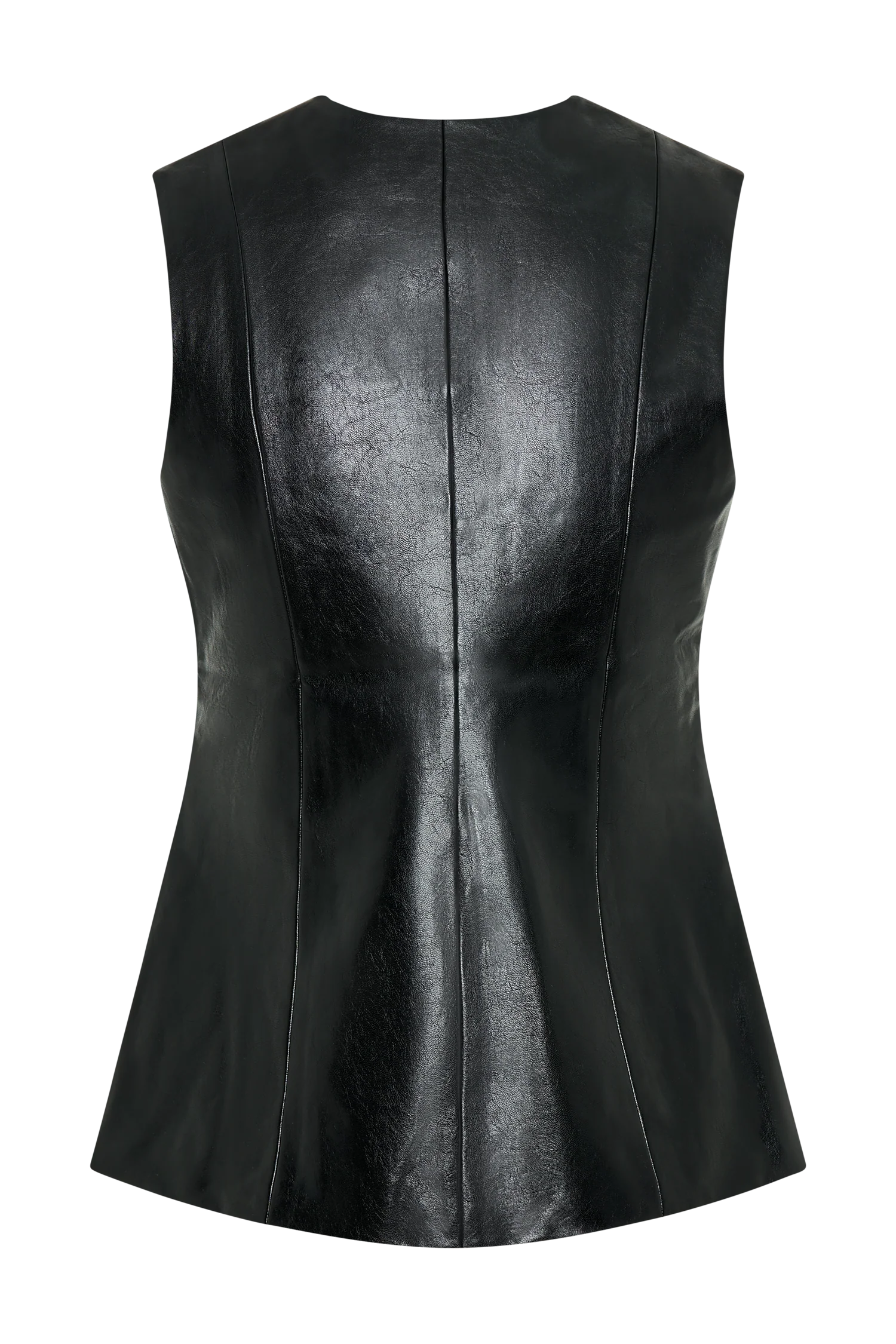 Coralia Faux Leather Sleeveless Vest - Black