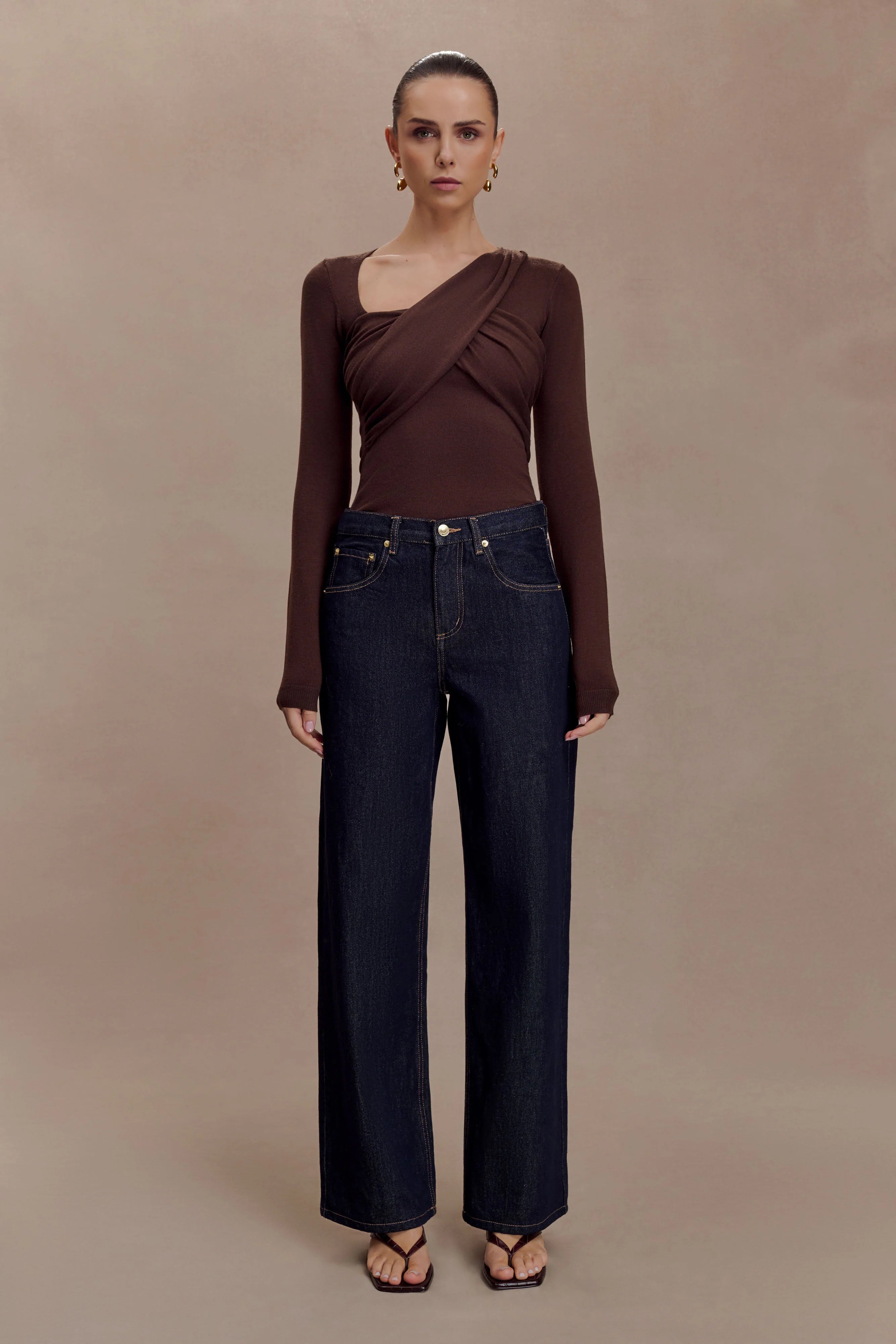 Kaylen Knit Long Sleeve Top - Dark Chocolate