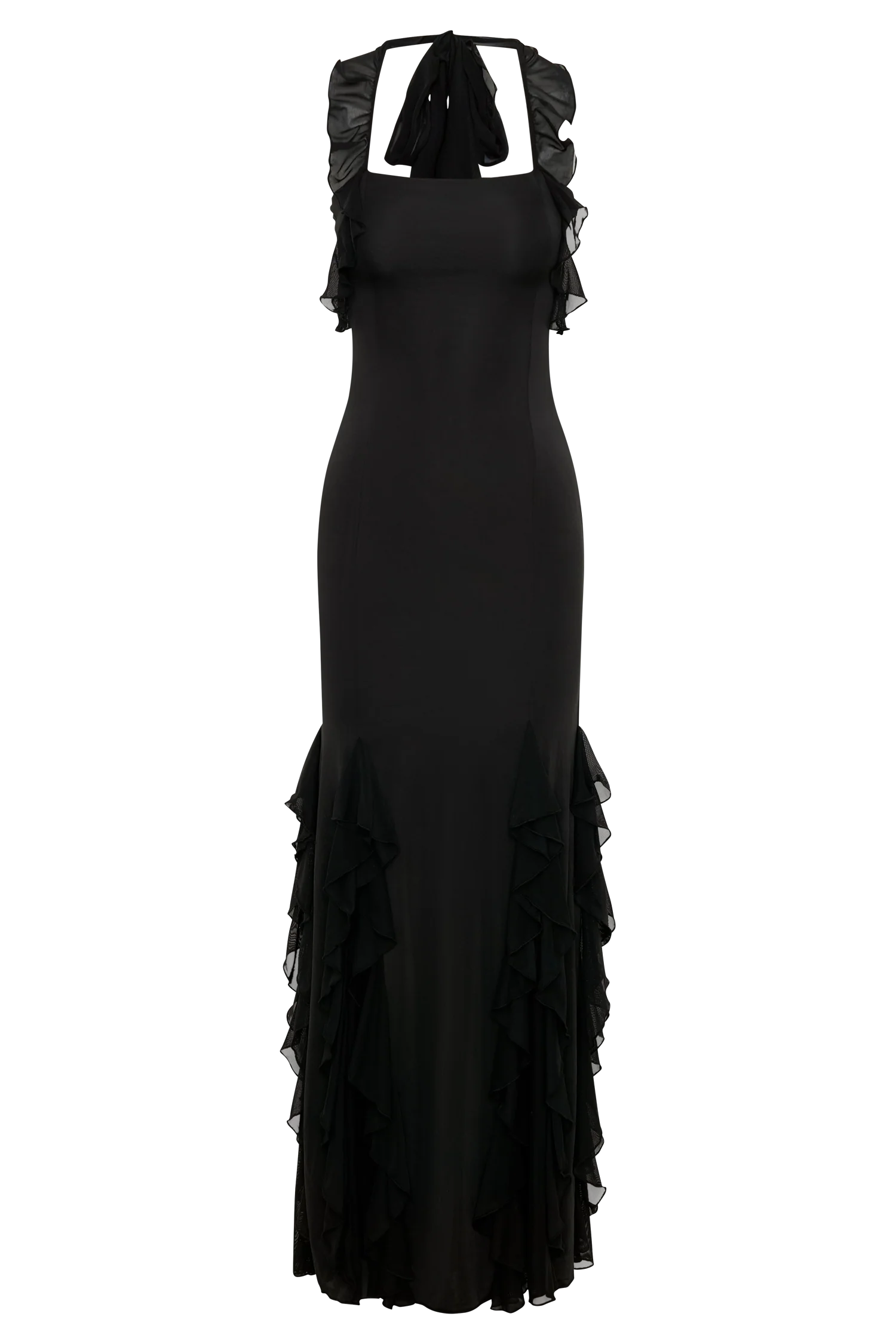Etta Ruffle Slinky Maxi Dress - Black