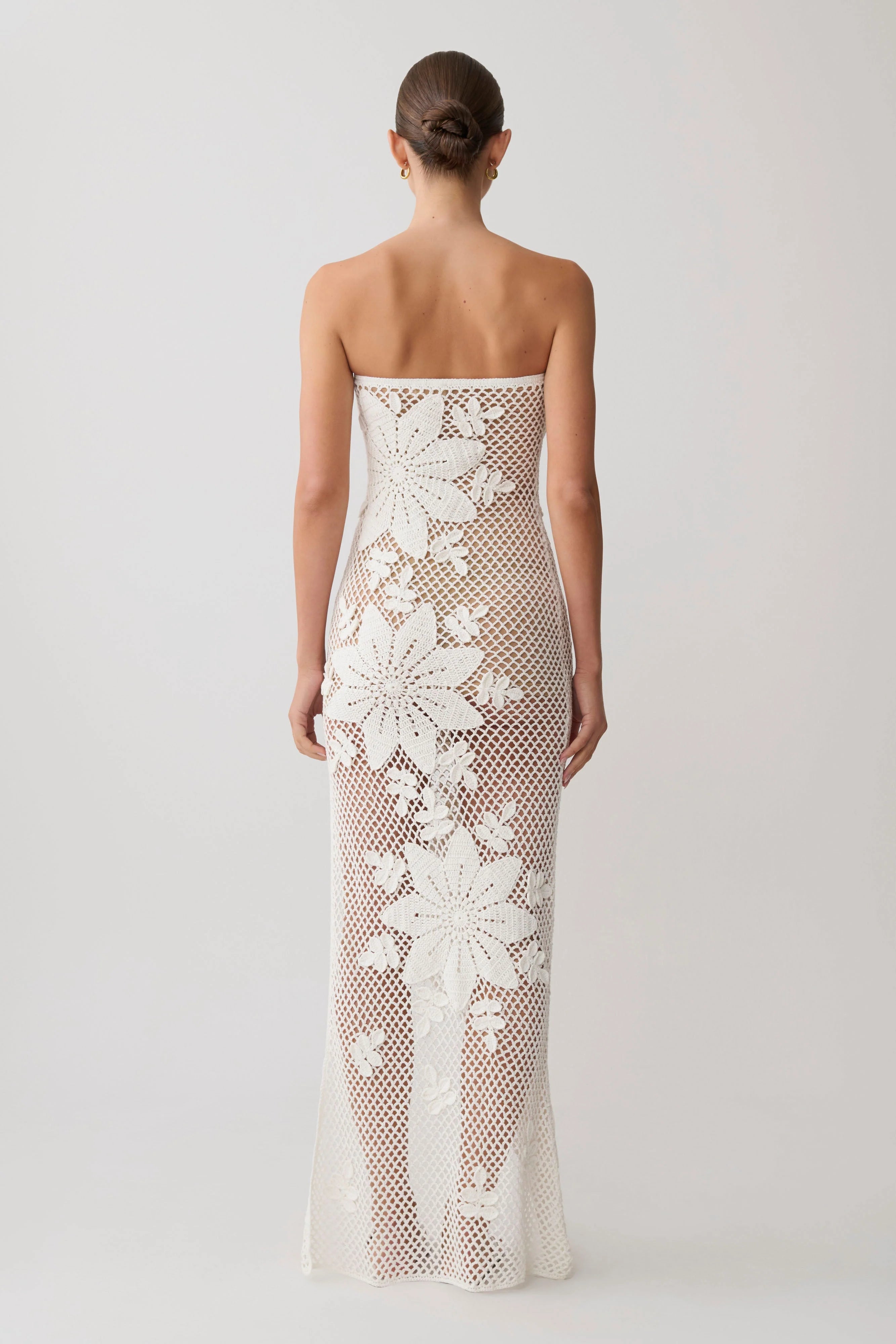 Mandie Hand Crochet Asymmetrical Maxi Dress - White